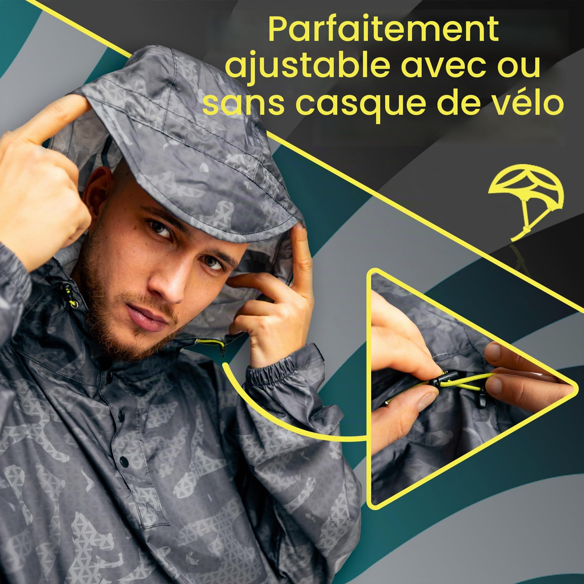 Jubi® Poncho de pluie homme, imperméable, polyester recyclé