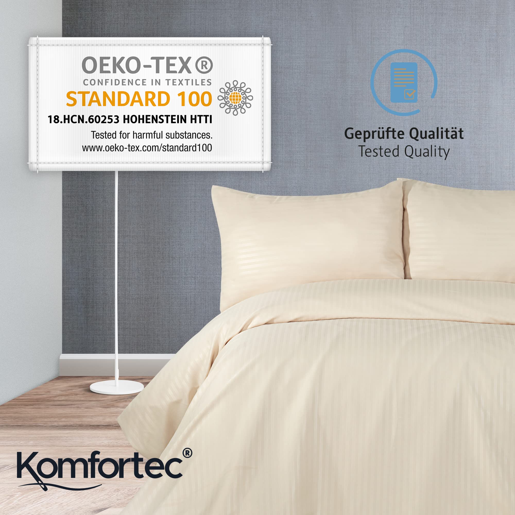 Komfortec Biancheria da letto deluxe, 135 x 200 cm, con federa, set di biancheria da letto 2 pezzi, in microfibra con cerniera, morbida e non necessita di stiratura, beige