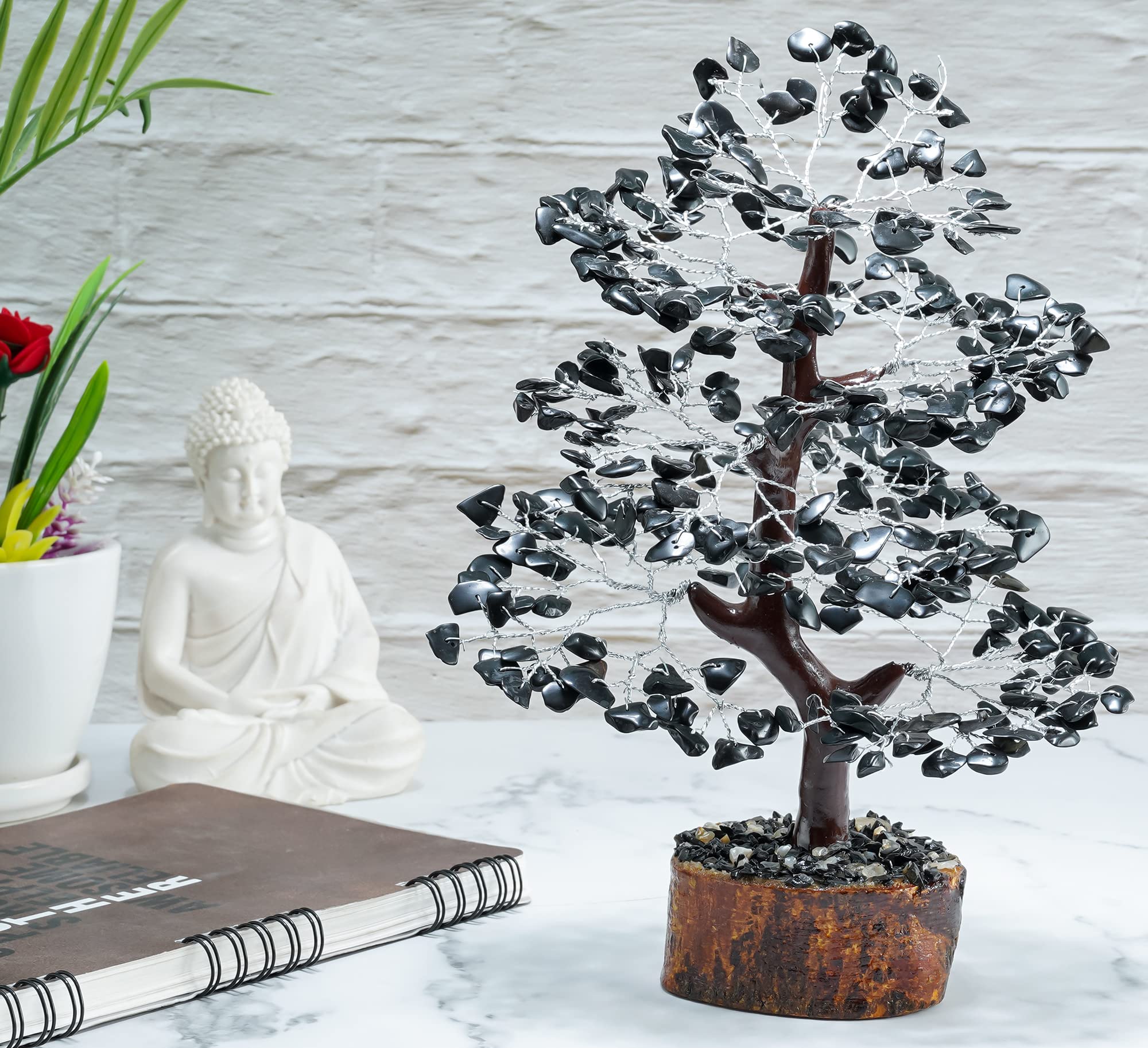 Zaicus Black Tourmaline Tree of Life Crystal Tree Ornament, Chakra Tree, Feng Shui Tree Handmade Gift Gemstone Tree Feng Shui Bonsai Money Trees for Reiki Healing Home Office Decorations 10-12 Inch