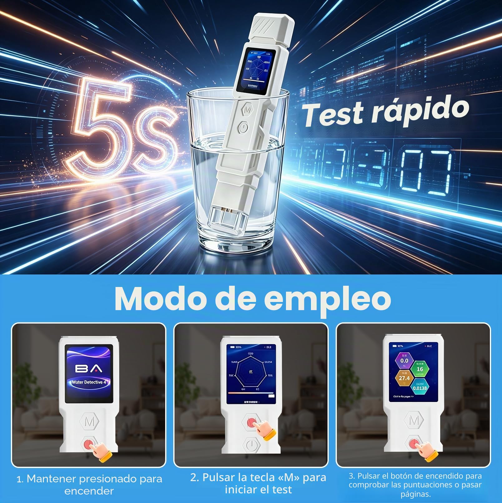 Analizador Digital de Calidad del Agua 9 en 1 | Para agua potable, Mide TDS, turbidez, CE, temperatura, salinidad, Mide GH, TOC, DQO y UV275