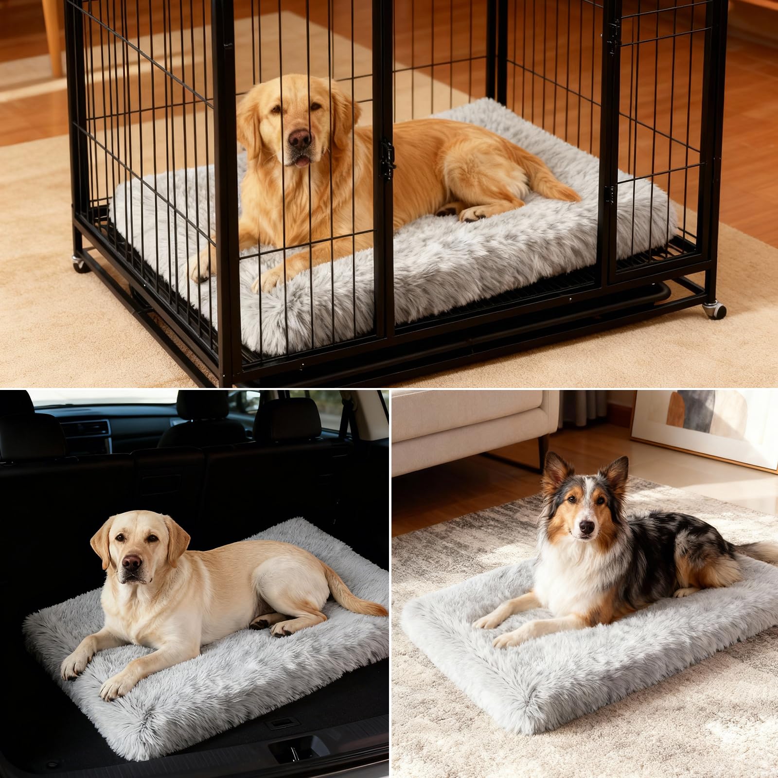 Orthopedic Dog Bed for Medium Dogs, Dual-Layer Memory & Egg-Crate Foam, Washable Warm Winter Plush Cover, Waterproof Liner, Non-Slip Bottom, Crate/Kennel Pad, 35 x 22 Inch, Gray - image 7