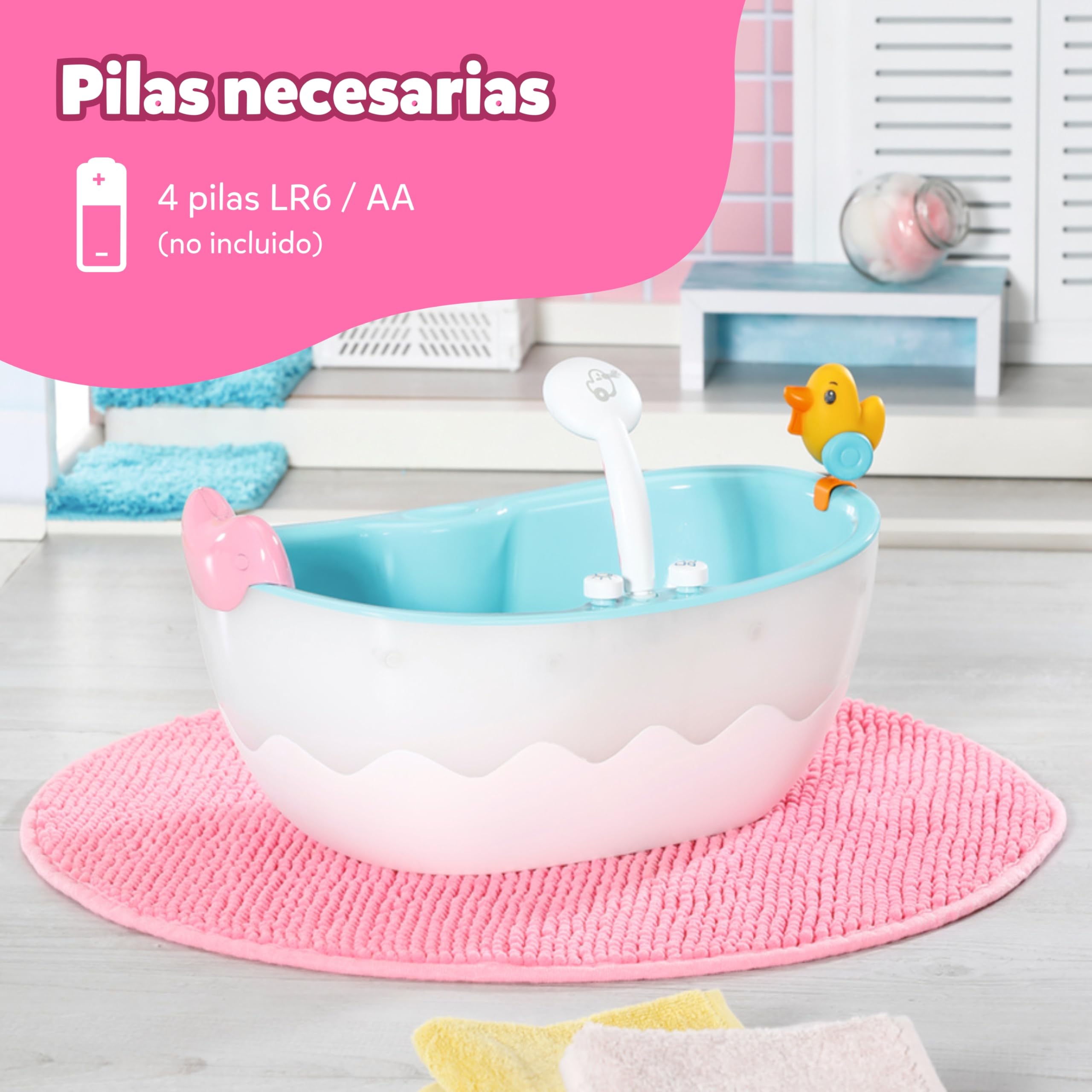 Bañera BABY born con Cambio de Color - función de Ducha y Sonido - Accesorios muñecas de 36 y 43 cm - Funciona también con Agua Real