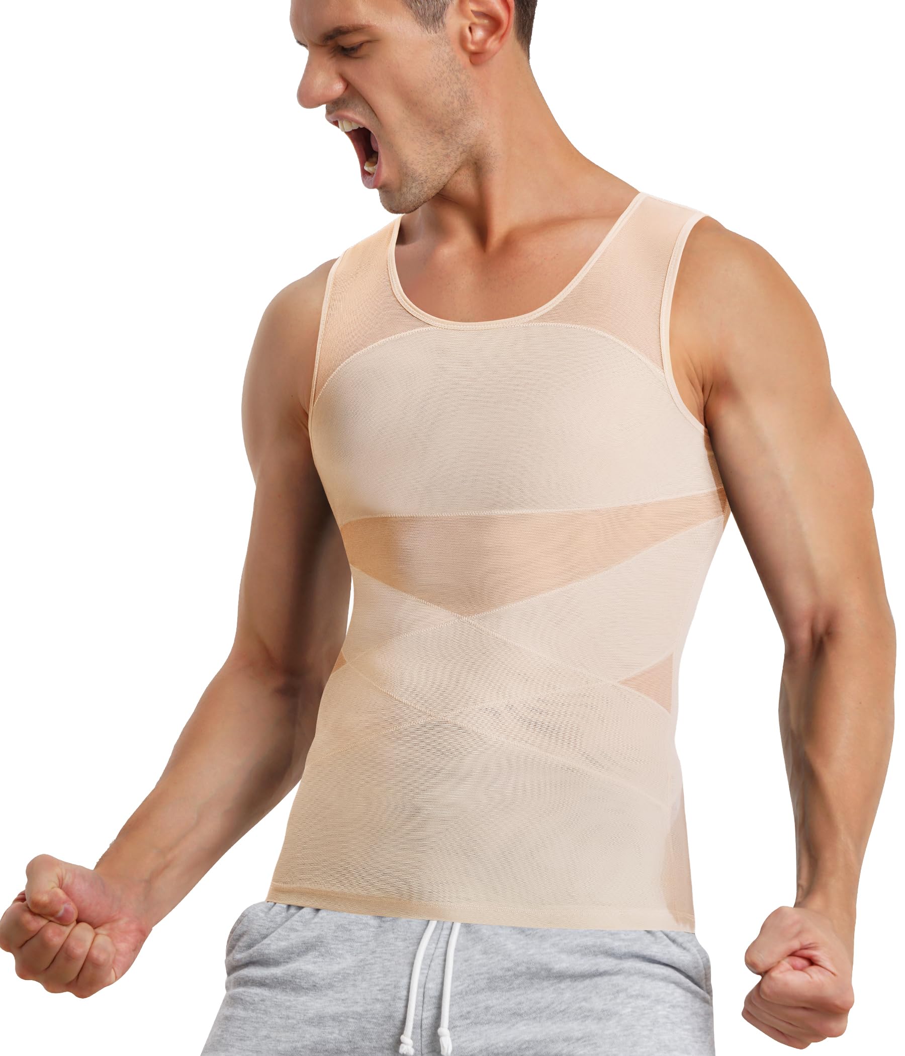 TAILONG Men's Compression Shirt for Body Shaper Slimming Vest Tight Tummy Underwear Tank Top