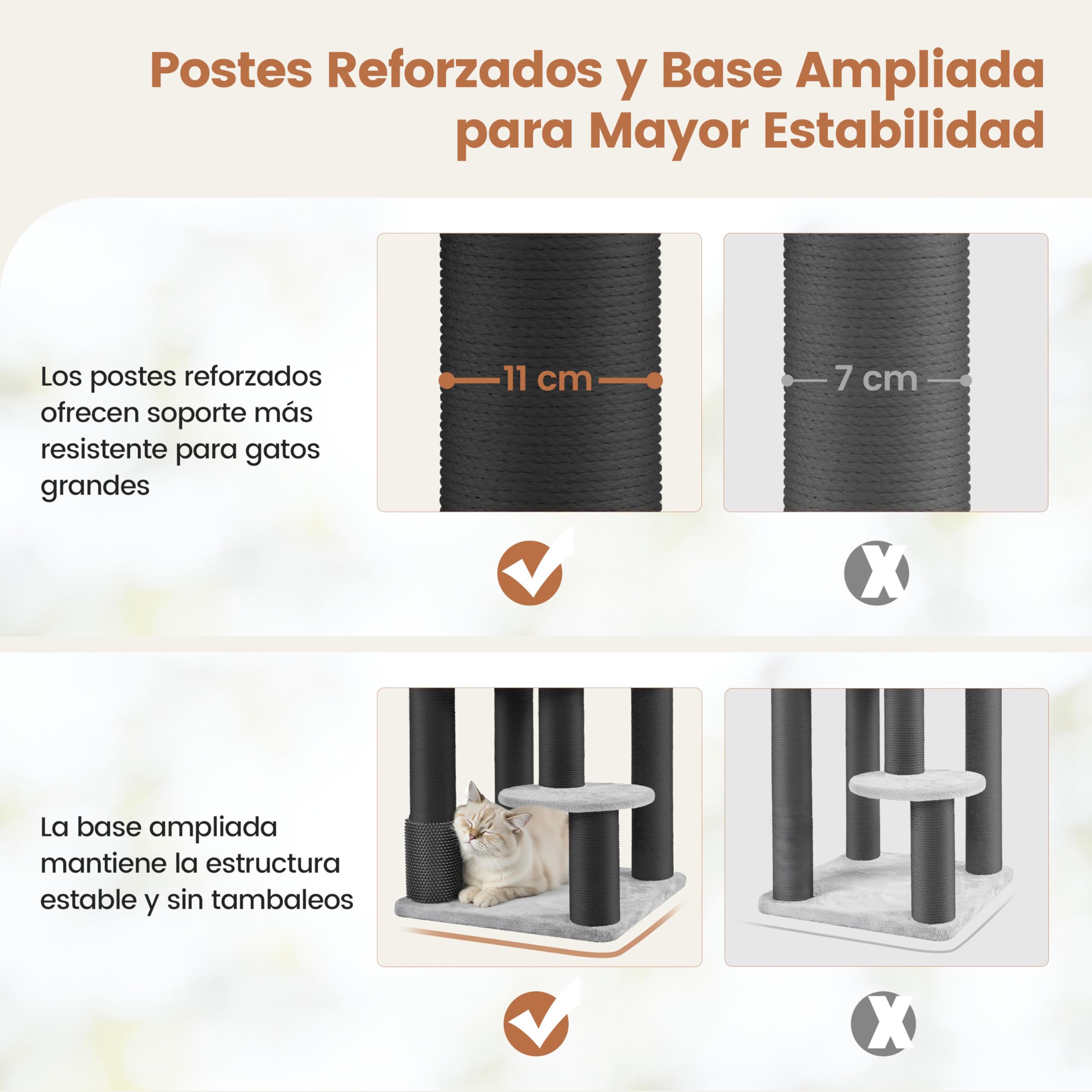 Árbol para Gatos Multinivel Torre Rascadora para Gatos con Postes Rascadores Gruesos 2 Cepillos Rodillos Percas Condominio Cestas Bola Colgante para Gatos Grandes Gris Claro/Negro