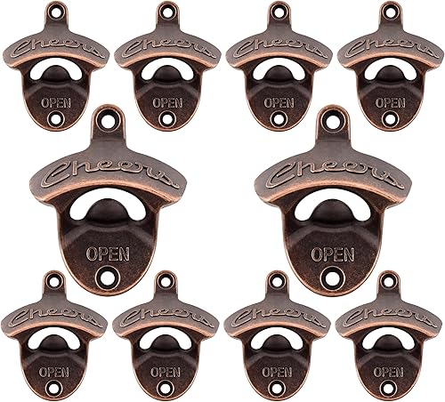 Miniatura 25 de Abridor de botellas Cheers montado en la pared de acero inoxidable para cerveza, montaje en poste dorado antiguo (paquete de 2) Cobre Antiguo,Plata