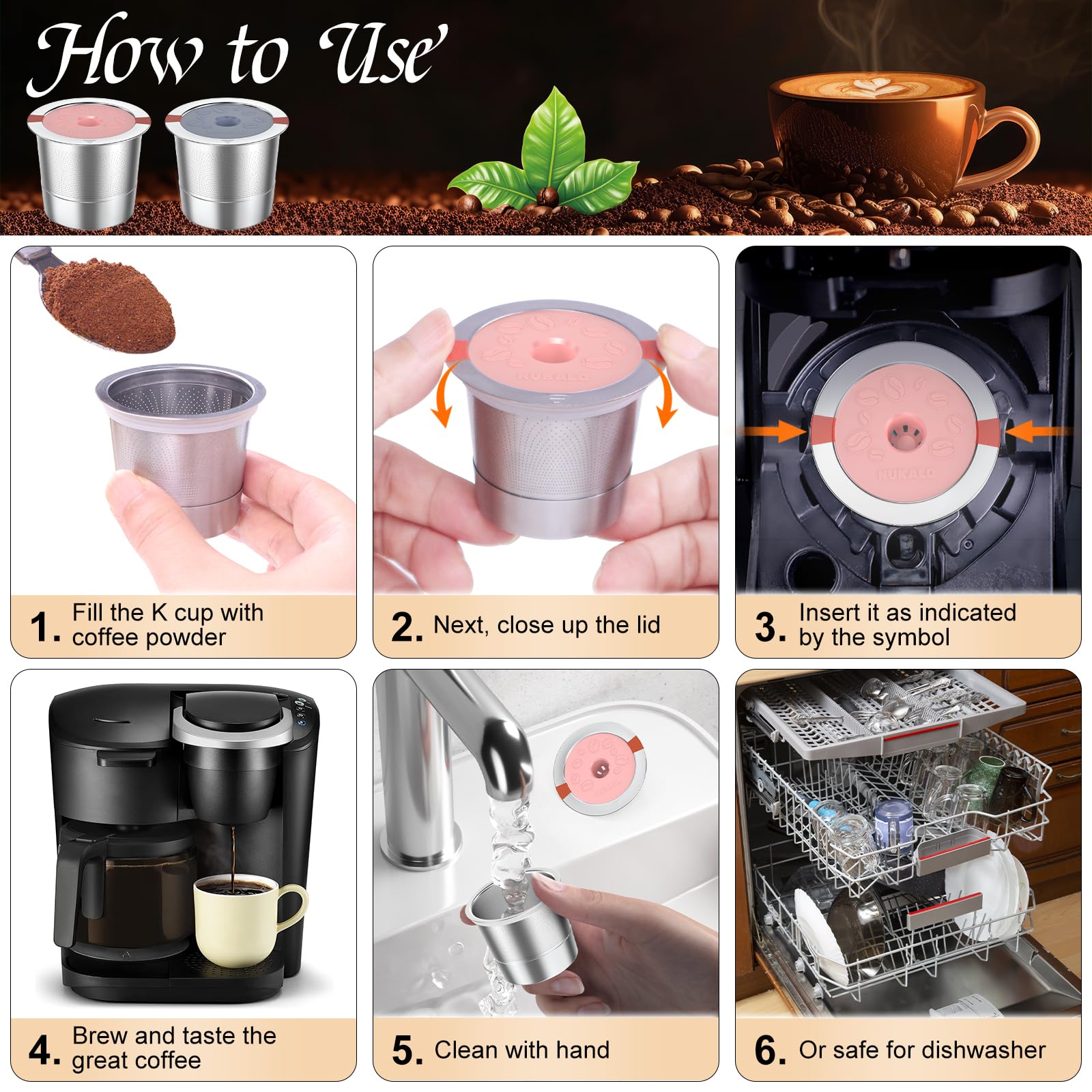 Kcup - Cápsulas de café recargables de acero inoxidable reutilizables para Keurig Metal K Cup, filtro de café reutilizable rosa y gris para cafetera Keurig 1.0 y 2.0, ecológica, Stratum Flow