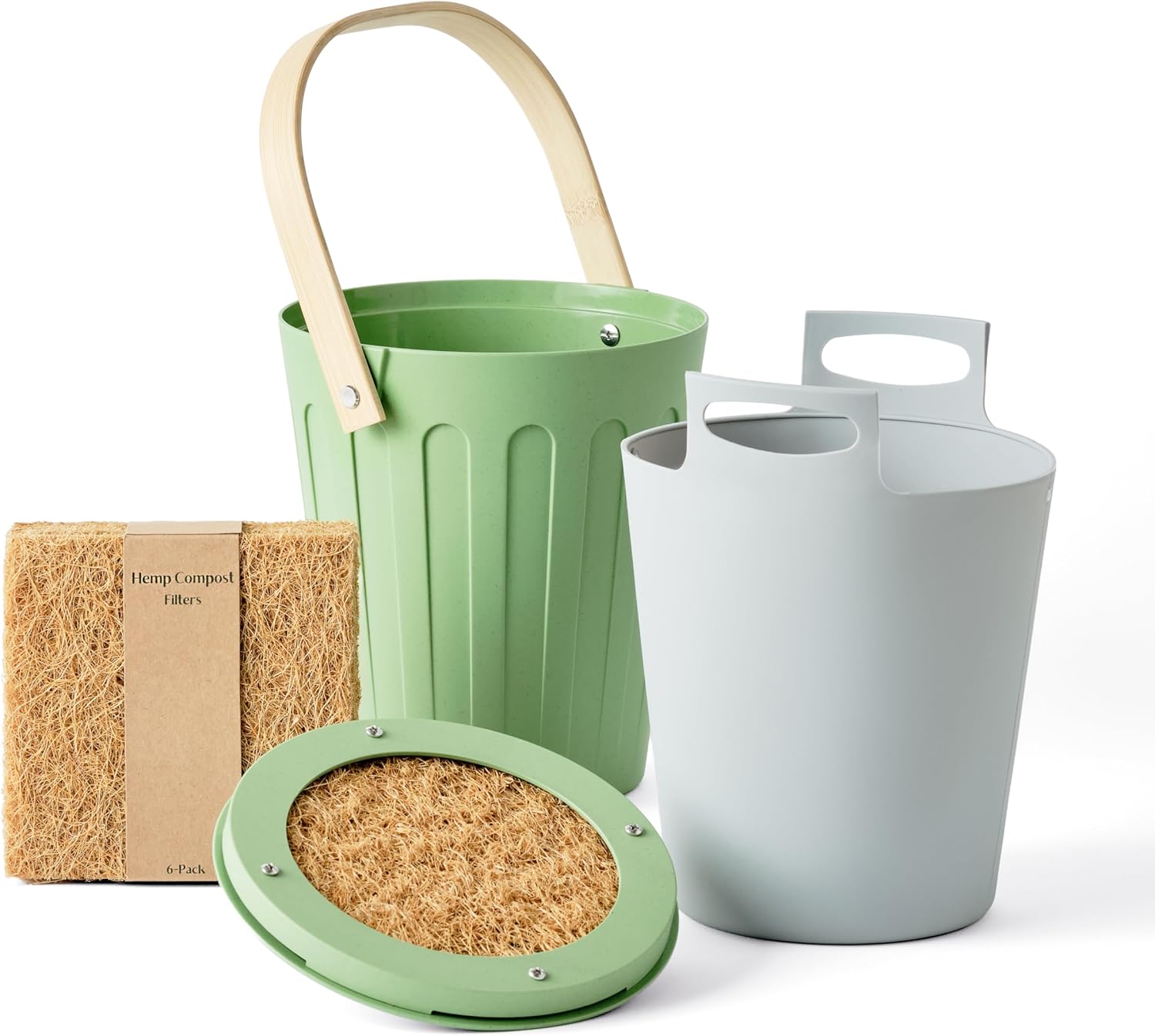 Martha Stewart Indoor Compost Bin Starter Bundle | Countertop Composting Bucket for Kitchen | .7 Gallon Capacity | Includes 6 Filters and Silicone Liner Bag | Plant Based Materials | Sage Green