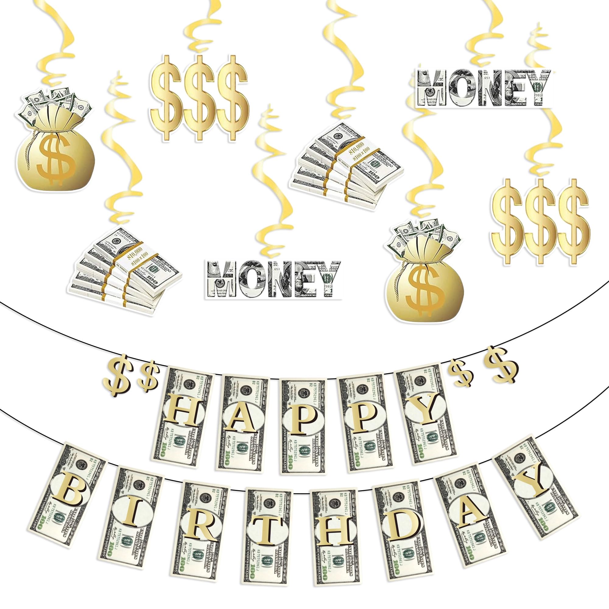 Gold Money Dollar Bill Decoration Bill Pennant Hanging Banner