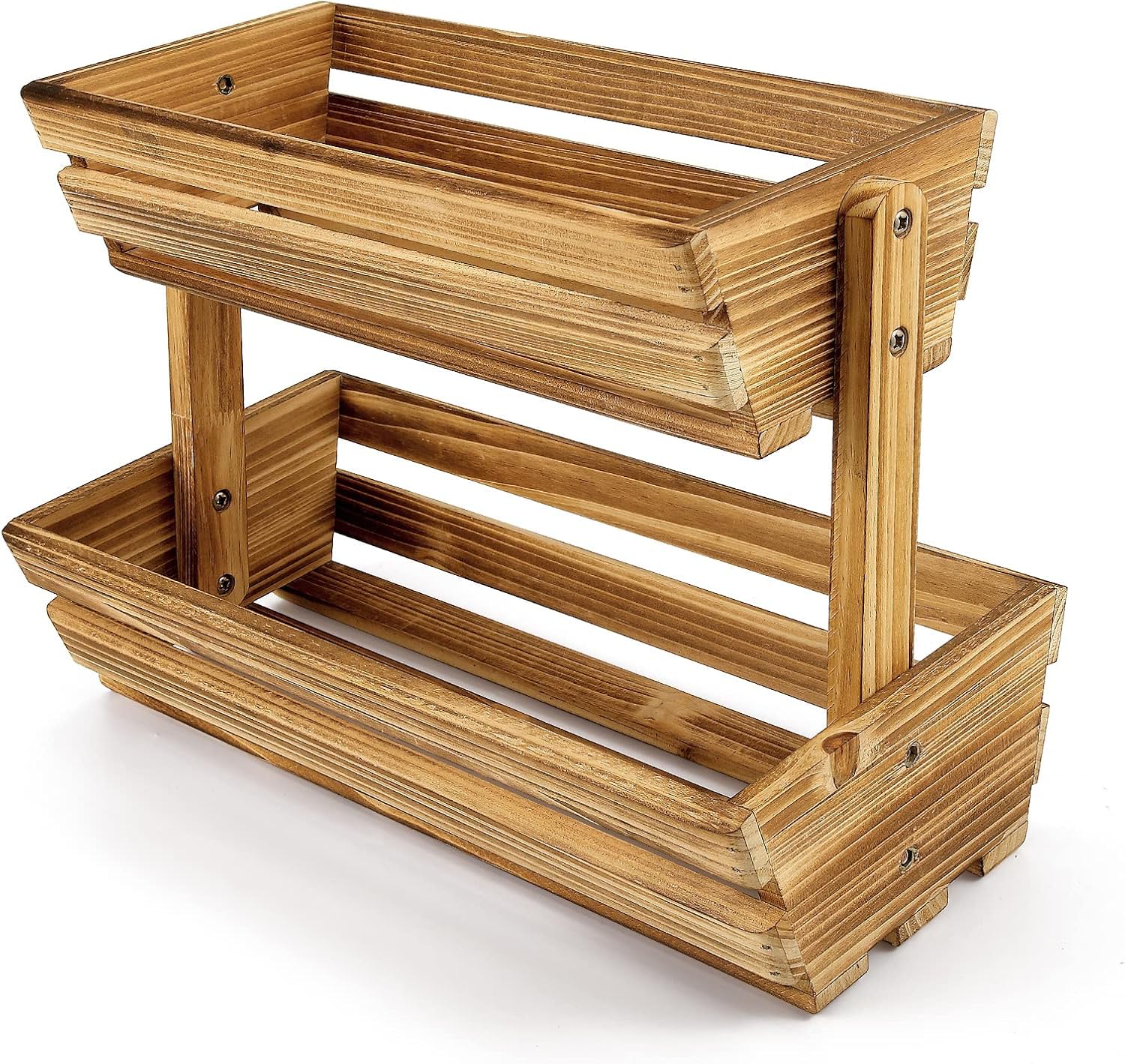 CALM COZY Wooden Fruit Basket 2 Tier Hollow Out Fruit Bowl Holder