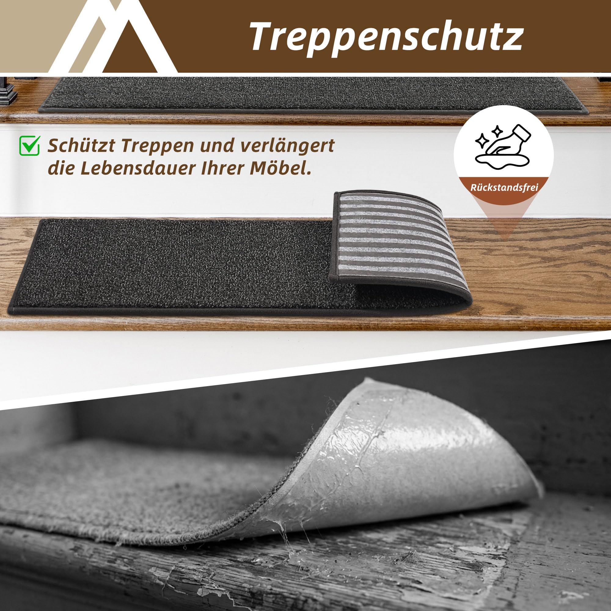 COSY HOMEER 15 Stück Treppenstufen Matten 70x22cm, Stufenmatten Selbstklebend, Maschinenwaschbar, 100% Polyester, TPE-Rücken, Ideal für Kinder, Senioren und Haustiere, Dunkelgrau