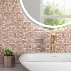 Baldosas Adhesivas Para Pared BeNice Pegatinas De Azulejos De Metal Para Cocina, Autoadhesivas, Mosaicos De Pared, Azulejos De BañO, Pelar Y Pegar, 26.5 X 26.5cm, 10piezas Oro Rosado