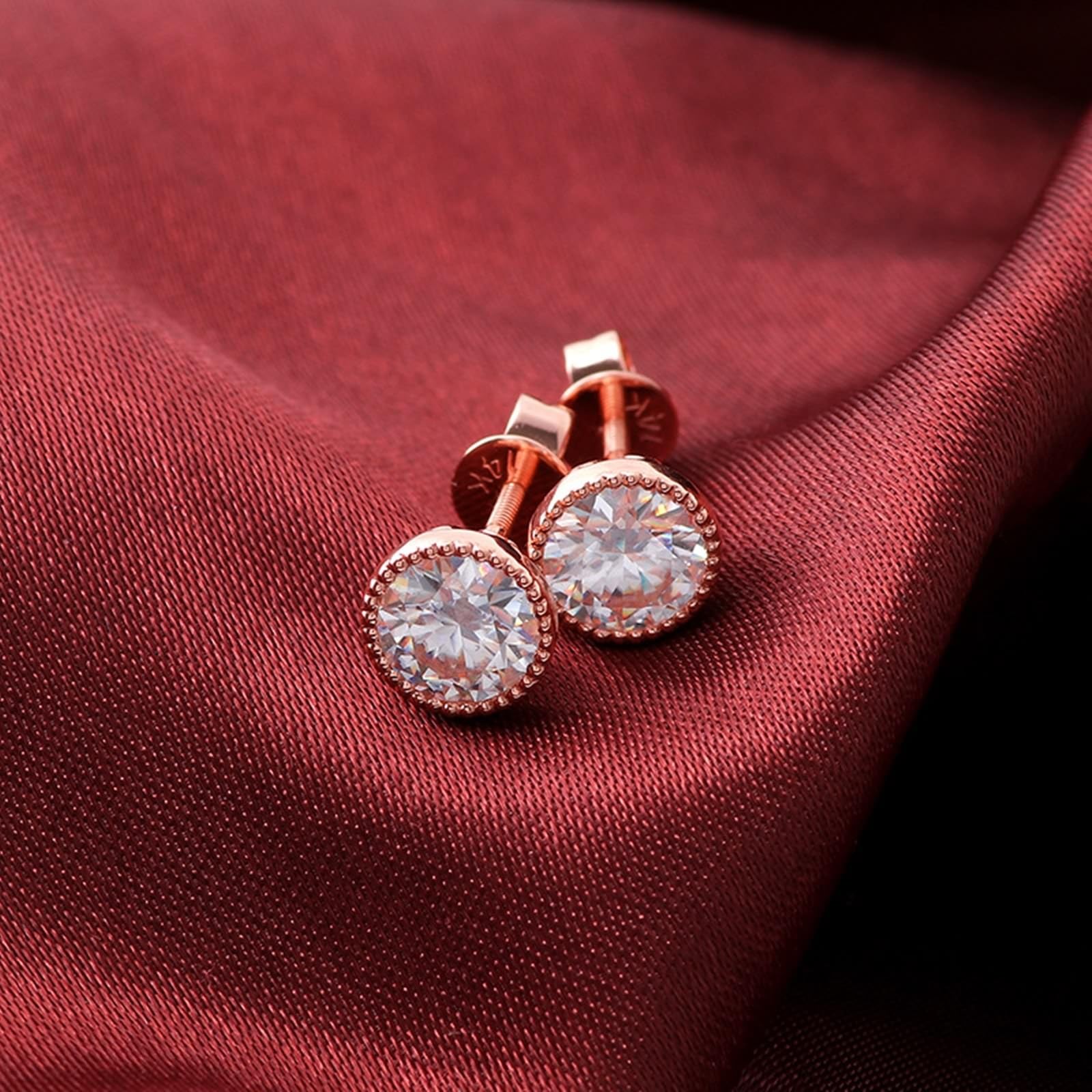 KnSam Pendientes de oro rosa de 9 K/14 K, joyas auténticas, pendientes clásicos de 1/2/3 ct moissanita, pendientes para niña Au375/585, oro rosa