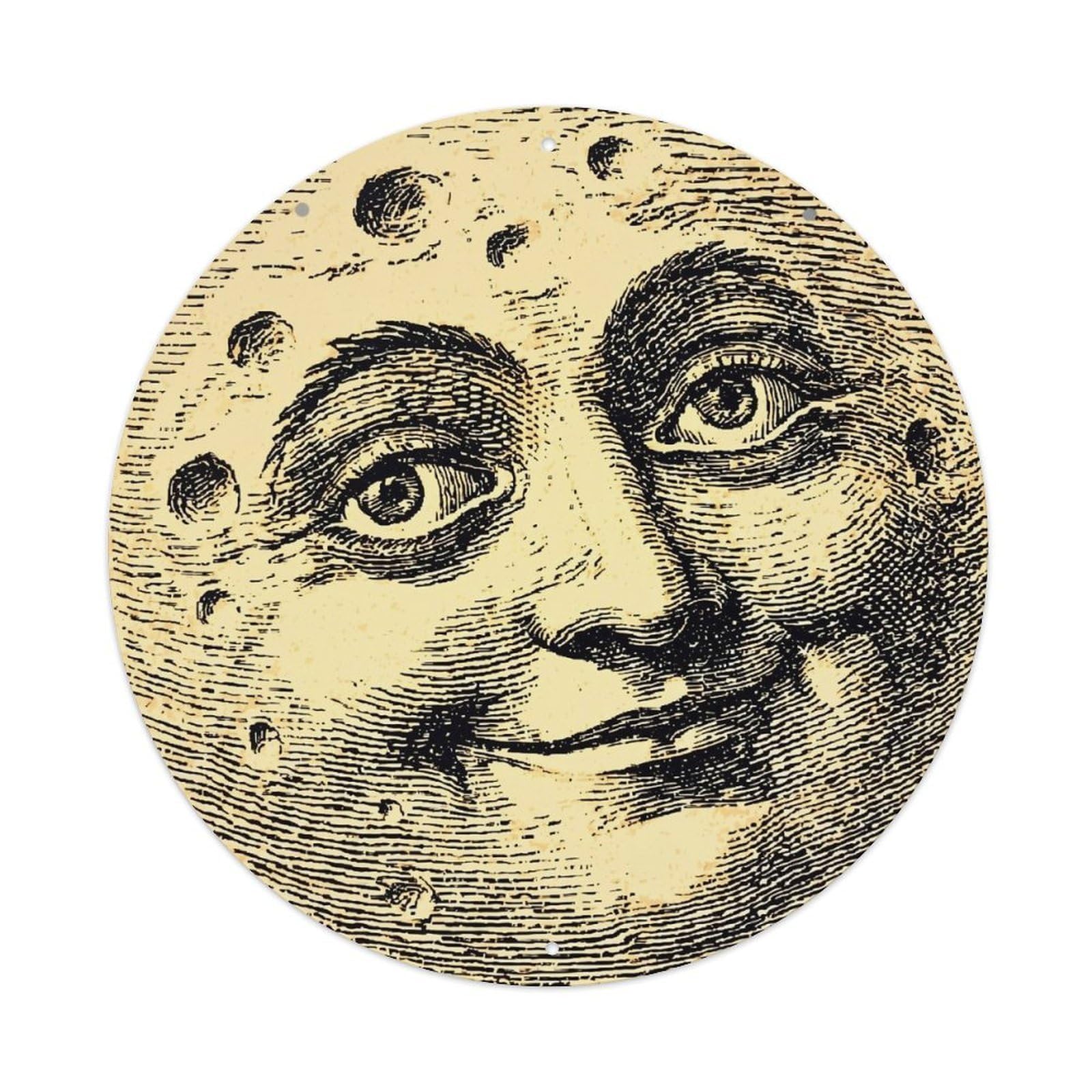 Vintage Moon Face Engraving Print Retro Metal Tin Sign, Vintage Metal Poster for home, Gaming Room, Studio Workshop,Bar,Garage Wall Art Decor 8x8 inch
