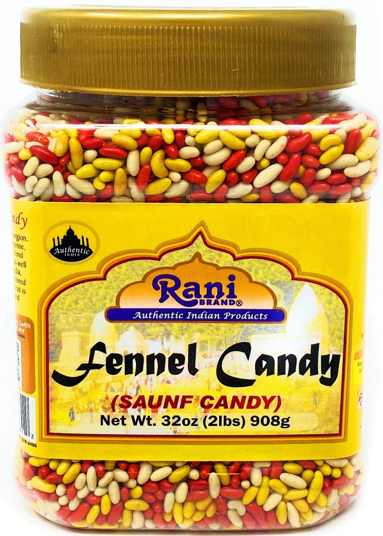 Rani Sugar Coated Fennel Candy 2lbs (32oz) 908g Bulk, PET Jar Indian
