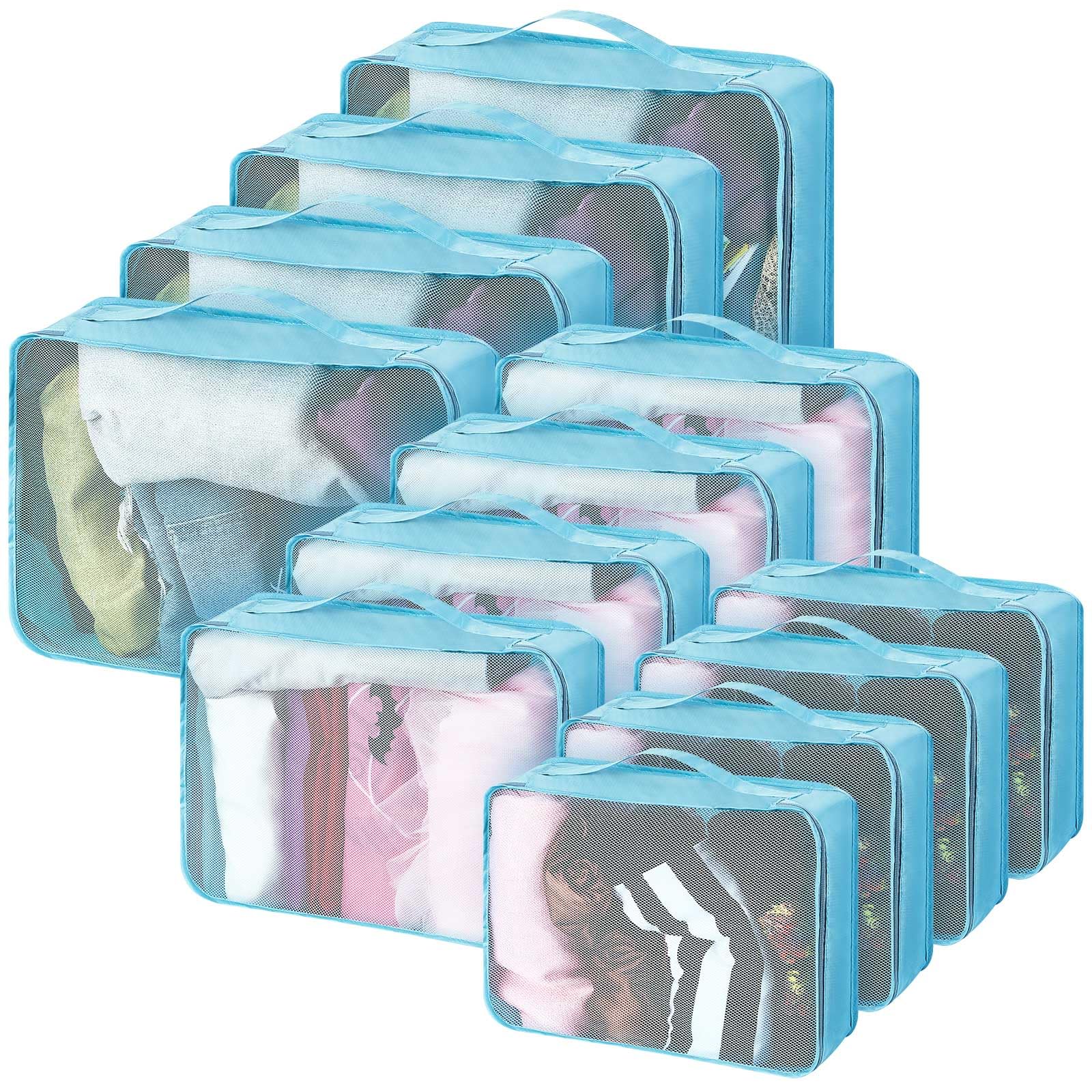 Silkfly Juego de 12 cubos de embalaje para maleta, bolsas de equipaje de viaje, organizador de malla a granel para senderismo, camping, mochileros, accesorios de ropa (azul lago, XL, L, M)