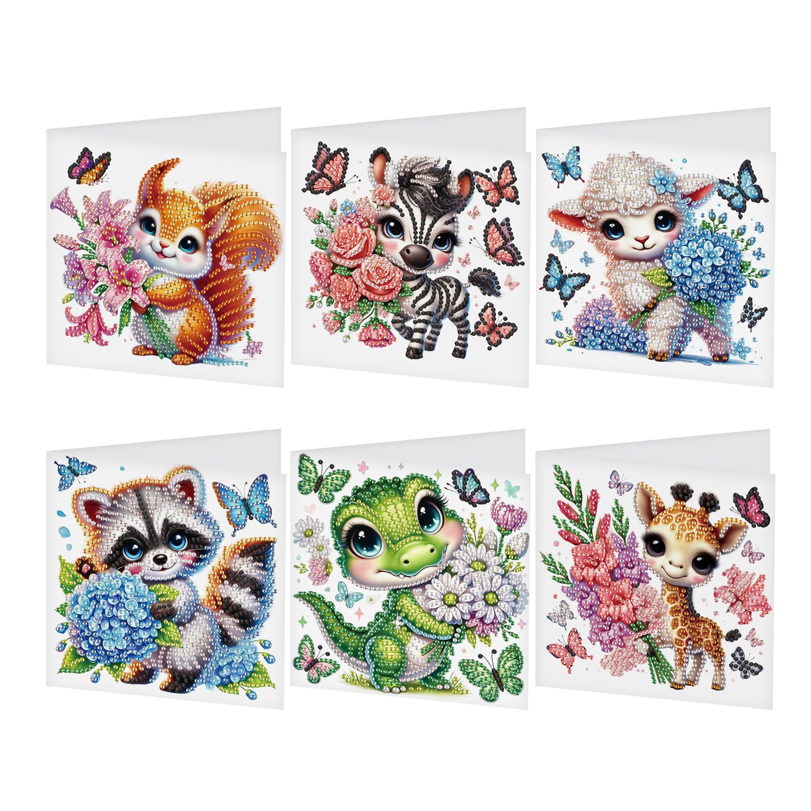 JISHSHAY 6 PCS Diamond Art Greeting Cards Animal Diamond Painting Birthday Cards Animal Gem Art Gem Painting Mosaic Kits for Adults for Thanksgiving Anniversary Valentine Graduation All-Occasion