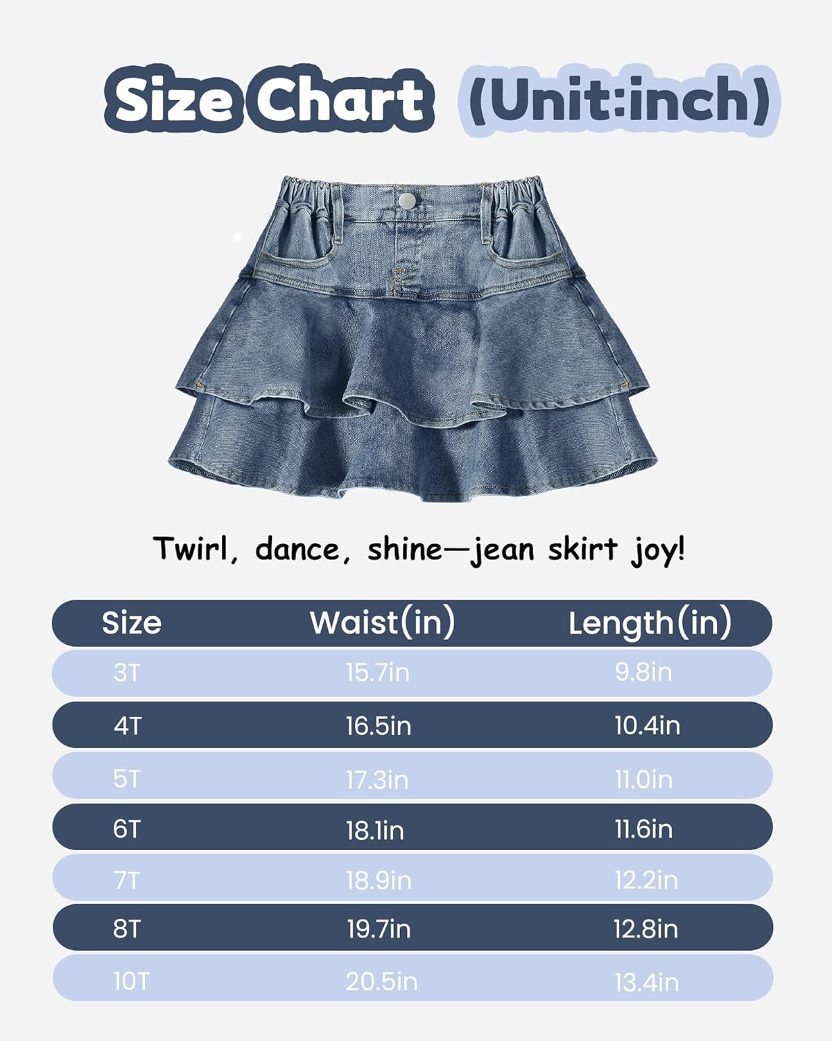 Girls Jean Skirt Toddler Girl Denim Skirt with Shorts Underneath Skorts 3T-10Y - Image 6