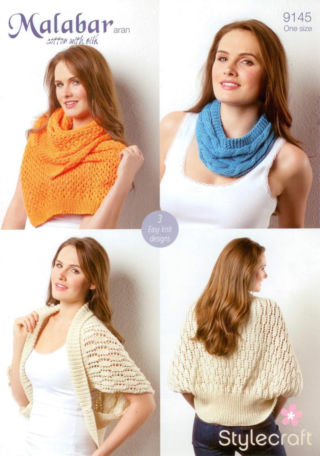 Stylecraft 9145 Knitting Pattern Ladies Shrug Cowl and Scarf in Malabar Aran