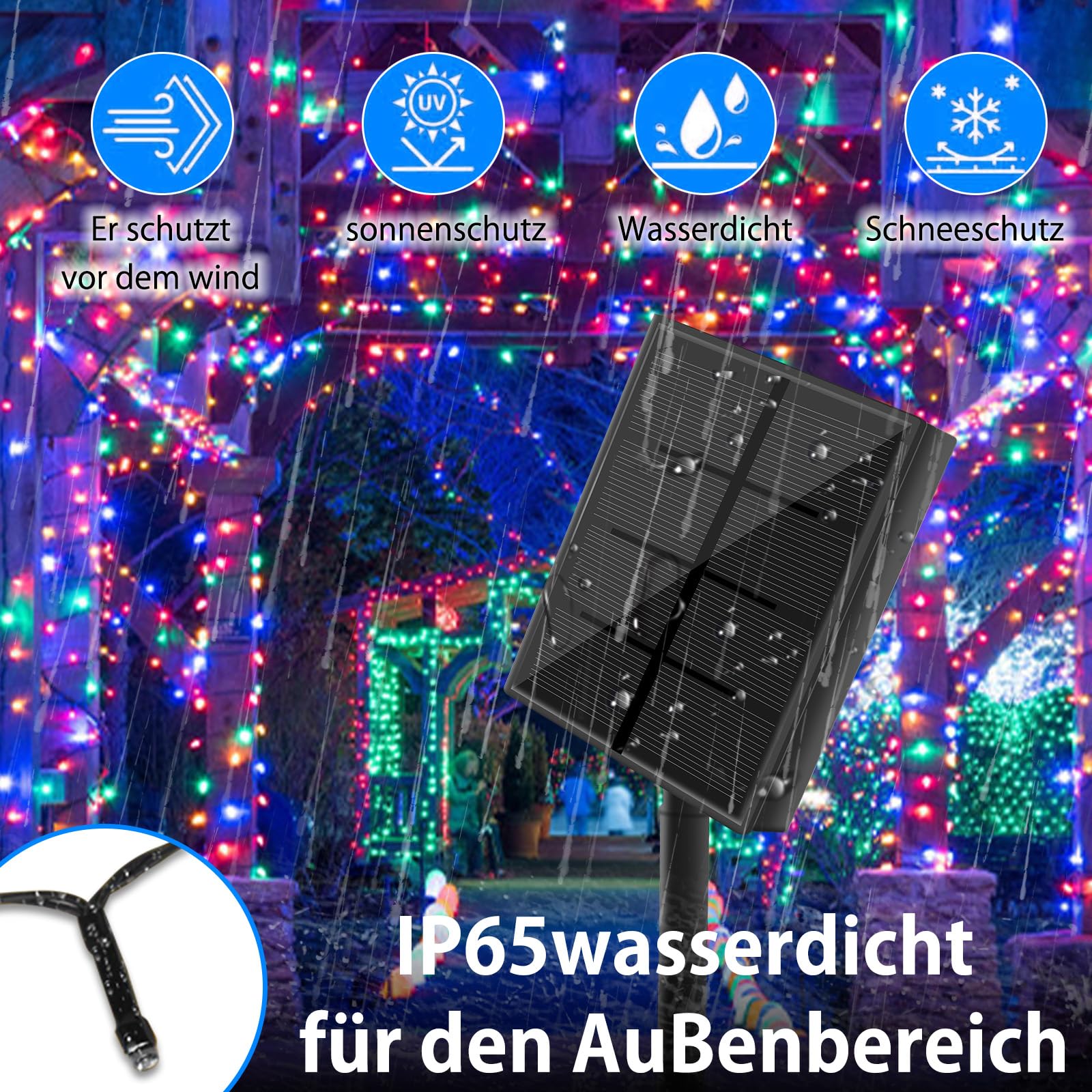 Kelenpro 2 Pezzi Catena di Luci Solari per Esterni, 20M 200LED Catena Luminosa Esterno Solare, Luci Solari da Giardino 8 Modalità IP65 Luce Esterno Decorazioni per Giardino,Natale,Matrimonio-Colore