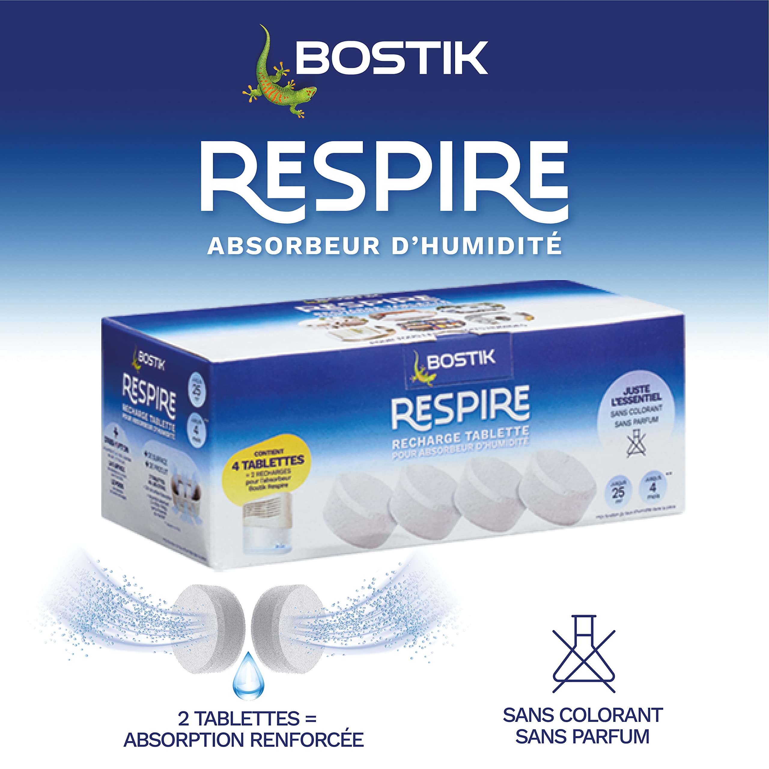 Bostik Oddycha 4 wkłady osuszacz, bez barwników i perfum w domu, mieszkania i przyczepy kempingowej, części do 25m², wkłady do tabs 4x250g pochłaniacz wilgoci 30623618 biały