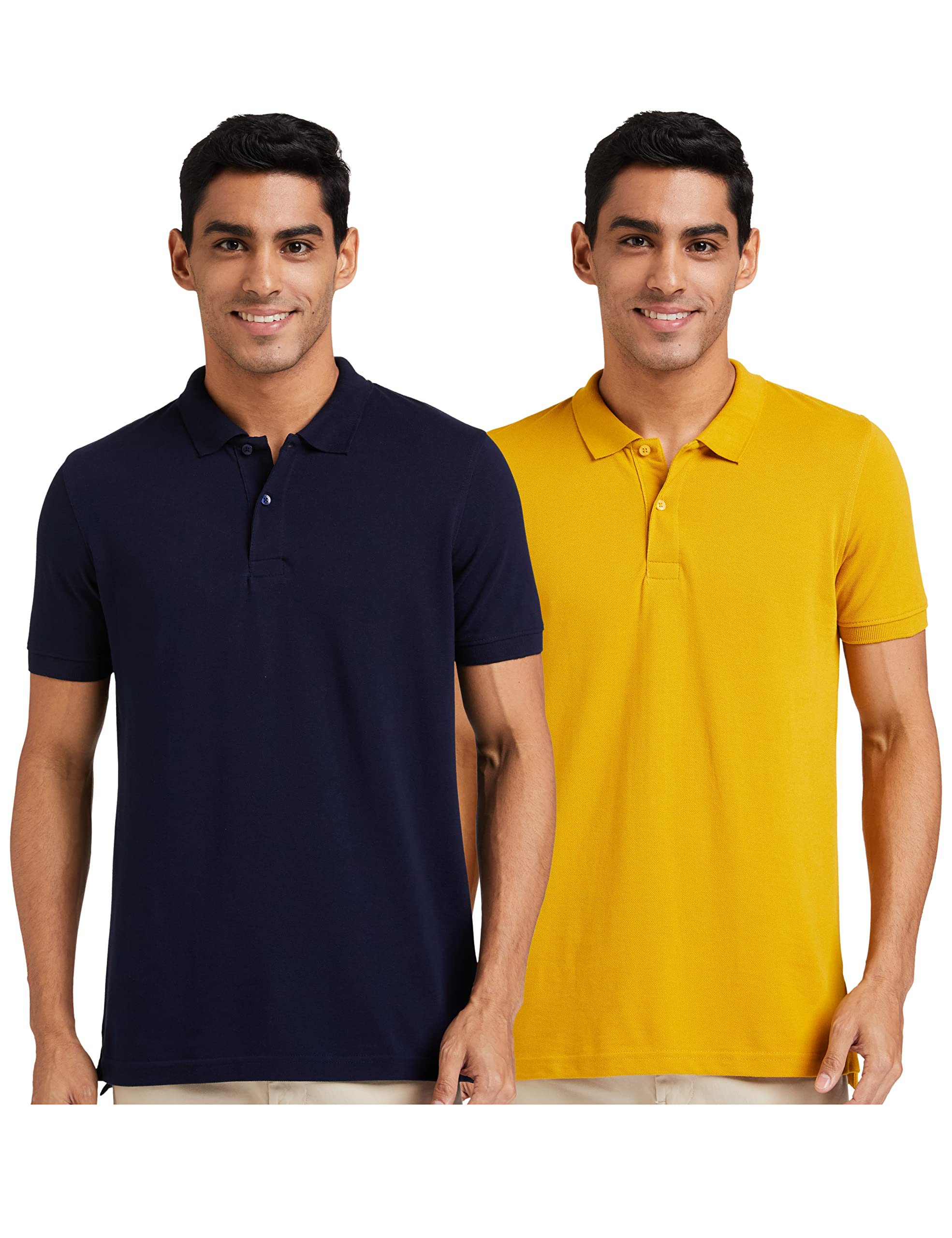 Amazon Brand - Symbol Men's Solid Cotton Rich Polo T Shirt | Collar Tshirts | Half Sleeves | Plain (Combo Pack of 2) -Regular Fit