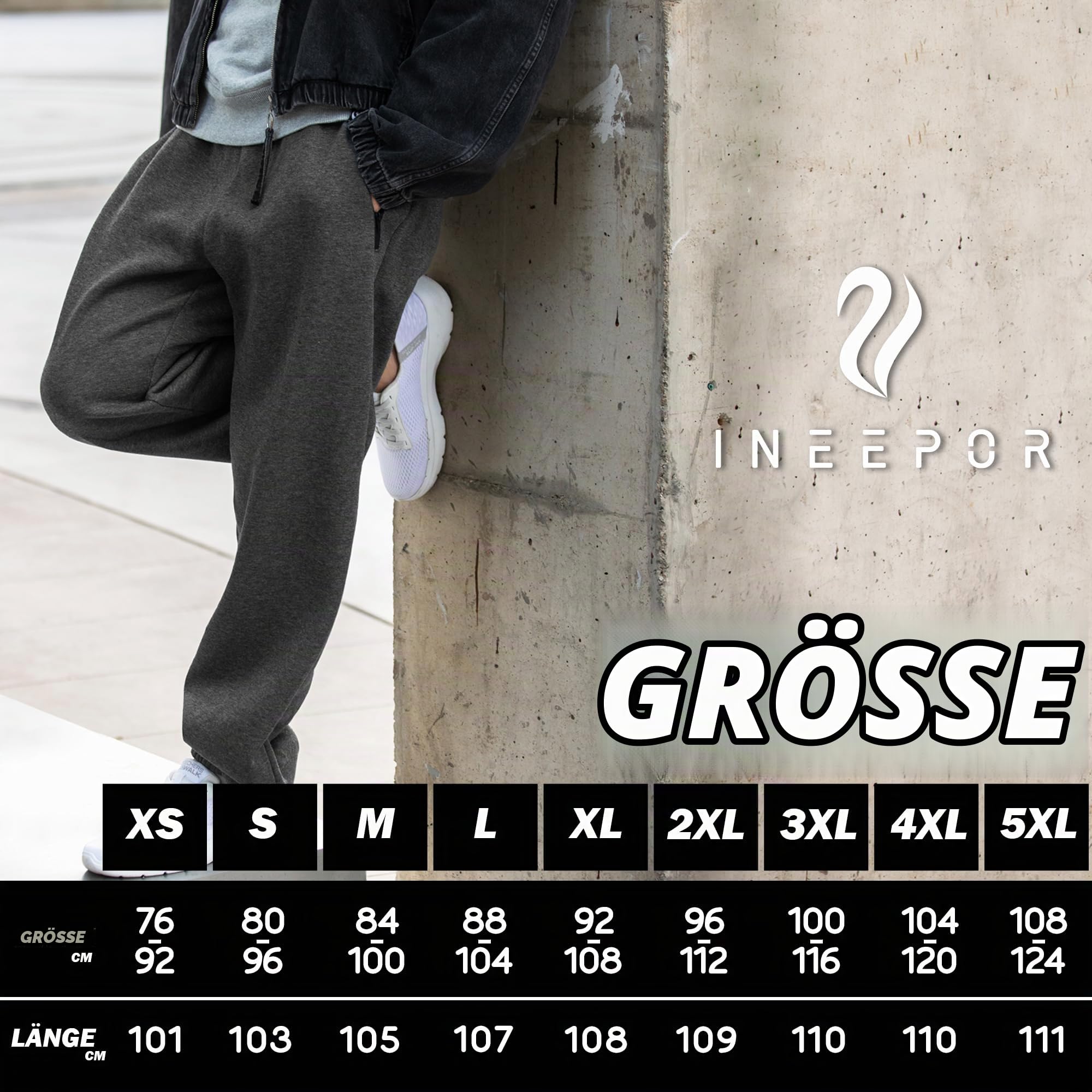 ineepor Jogginghose Herren Baumwolle Thermo Dicke Breite Jogginghosen Baggy Warme Fleece Gefütterte Weit Gym Sporthosen Winter Track Pants mit reißverschluss Taschen