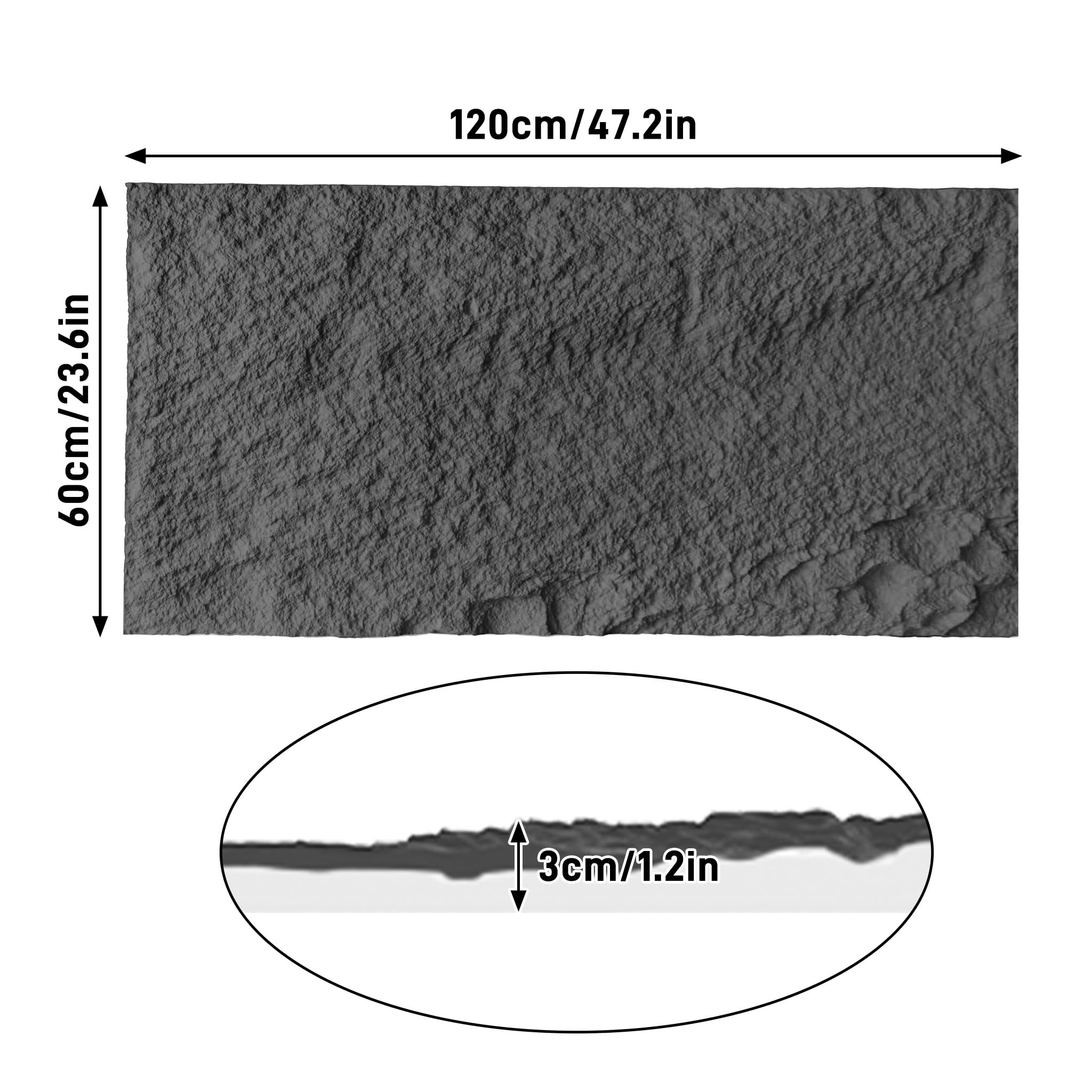 XMTECH Panele ścienne 3D o wyglądzie kamienia, 120 x 60 cm, PU okładzina ścienna, panele ścienne, wygląd kamienia naturalnego, do wnętrz, salonu, kuchni, łazienki – model A, antracyt, 3 cm, 3 sztuki