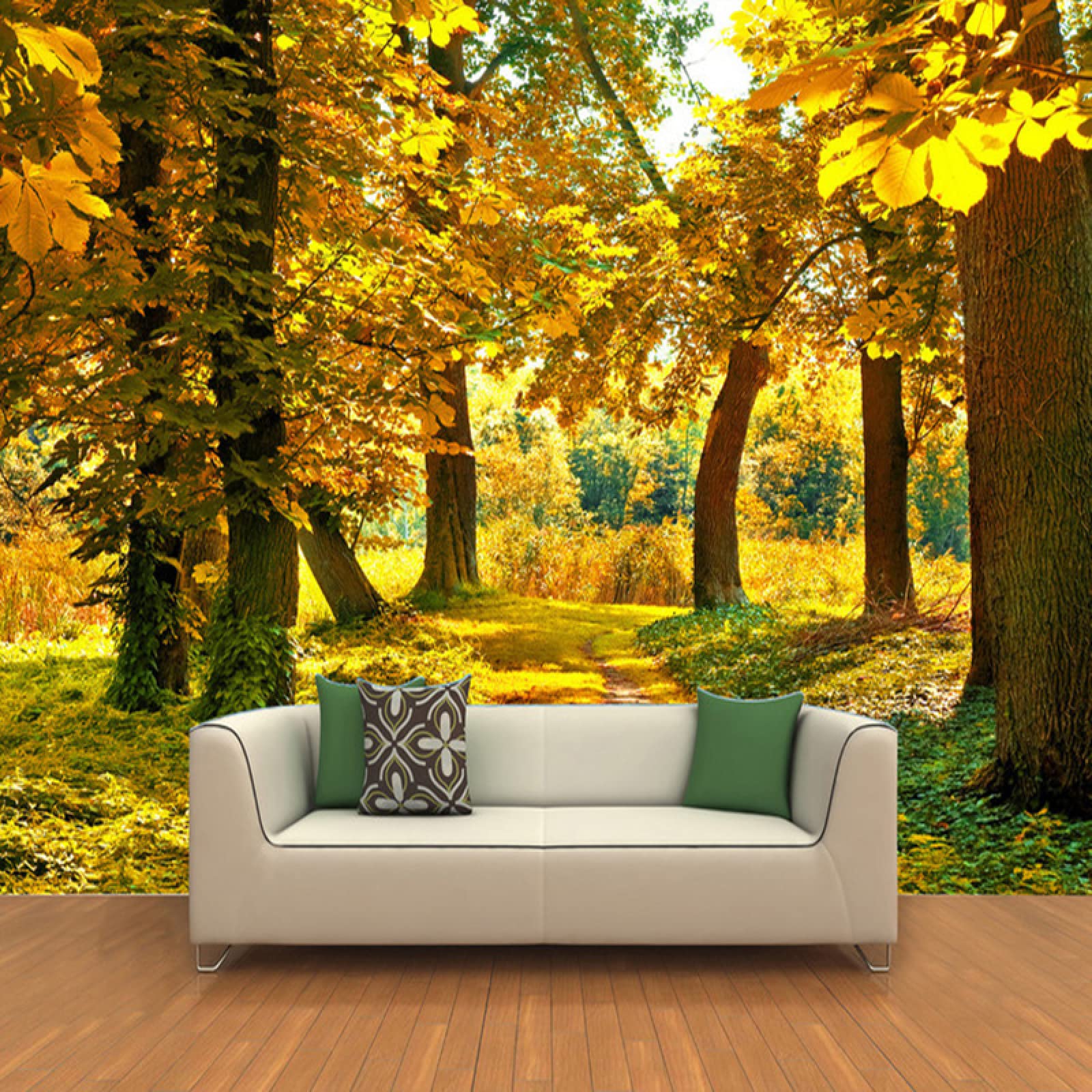 CILODO Photo Wallpaper Yellow & Forest Non-Woven Art Print Fleece Wall Mural Decoration Poster Picture Design Modern 3D Optical Illusion 350cm×256cm