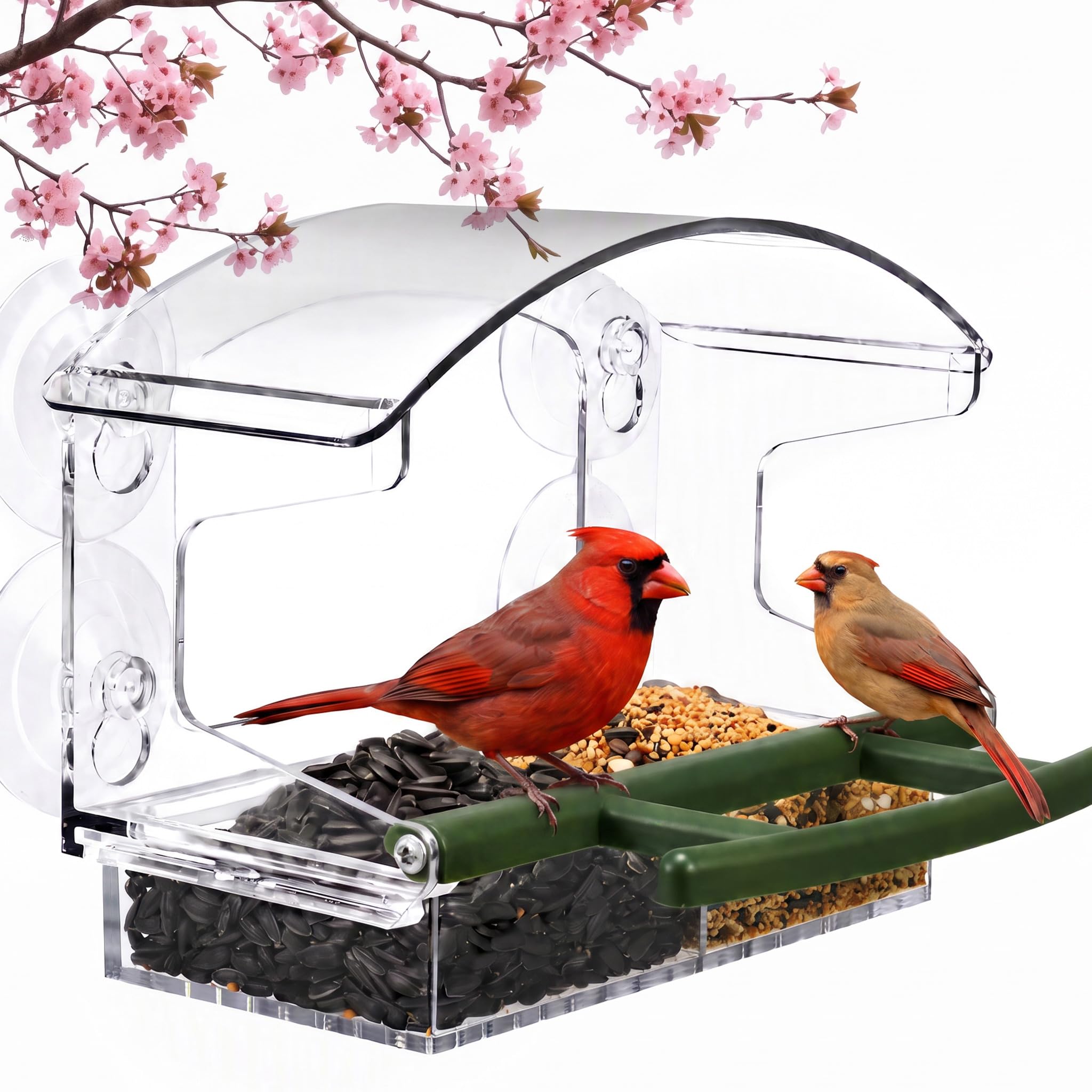 Kingsyard Window Bird Feeder with 4 Extra Strong Suction Cups, Durable Acrylic Bird Feeders for Outdoors, Bird Watching Gift, Easy to Refill & Clean, Garden Decor, Clear