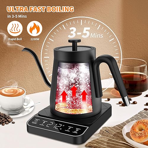 Miniatura 4 de Hervidor eléctrico de cuello de cisne, control de temperatura de ± 1 ℉ con un solo clic y 197 ℉ para café y té, caldera de agua caliente,