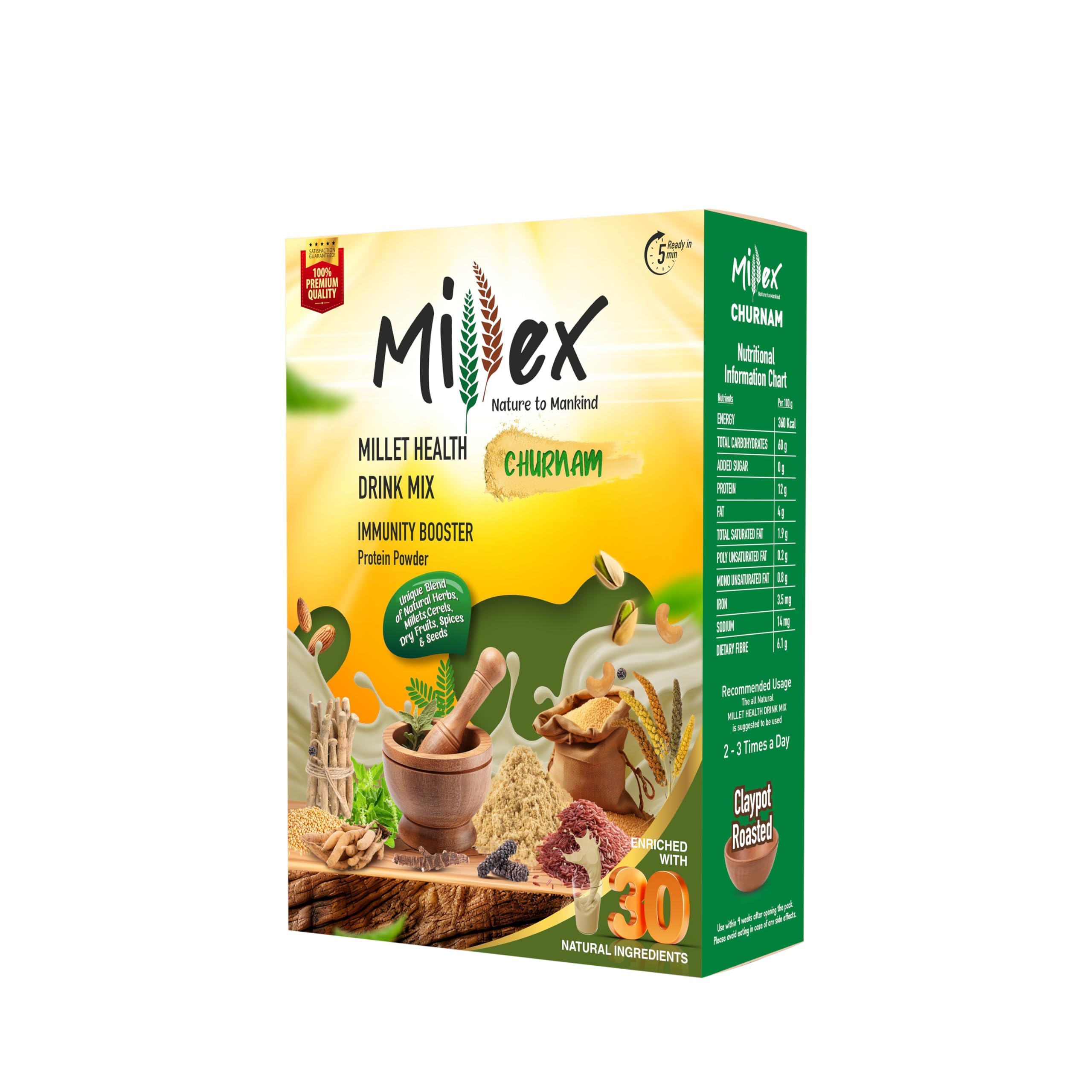 Millex Millet Healthy Mix With Churnam 800G| 30 Natural Nutrition and 18 Herbal Churna Ingredients | Sprouted Cereals,Nuts, & Pulses |No Sugar Organic Multigrain Nutrition Drink | |Porridge Mix