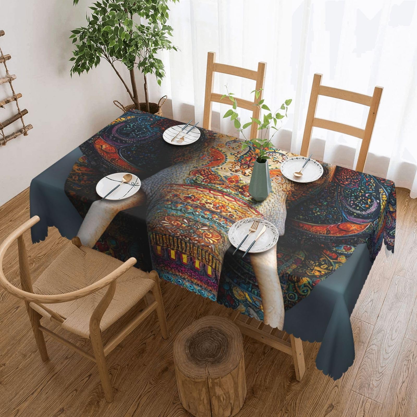 Rectangle Tablecloth 137x183 cm Waterproof Tablecloth for Dining Tables Kitchen Farmhouse Tablecloths Beautiful Elephant Table Cloth Wrinkle Free Table Cover for Dining Buffet Wedding Party