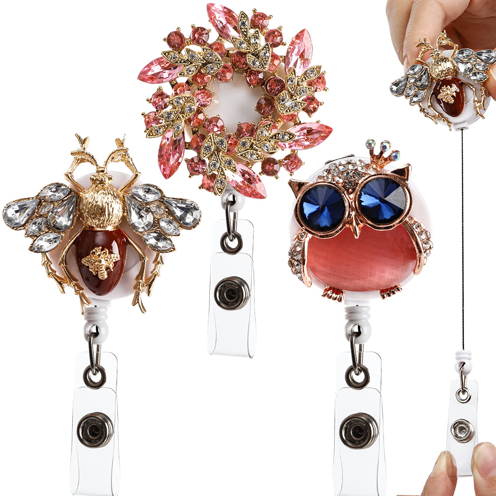 Buy Dicunoy 3 Pack Retractable Badge Holder Reel, Rhinestone Name Tag