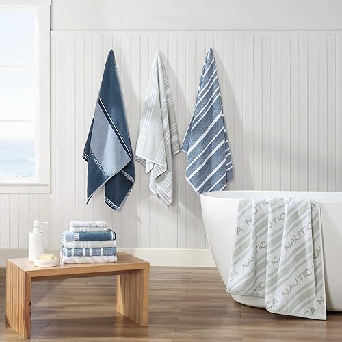 Vista 17 de Nautica - Toallas de baño, 100% algodón esponjoso suave y absorbente, altamente absorbentes y de secado rápido, toallas de baño de peso medio