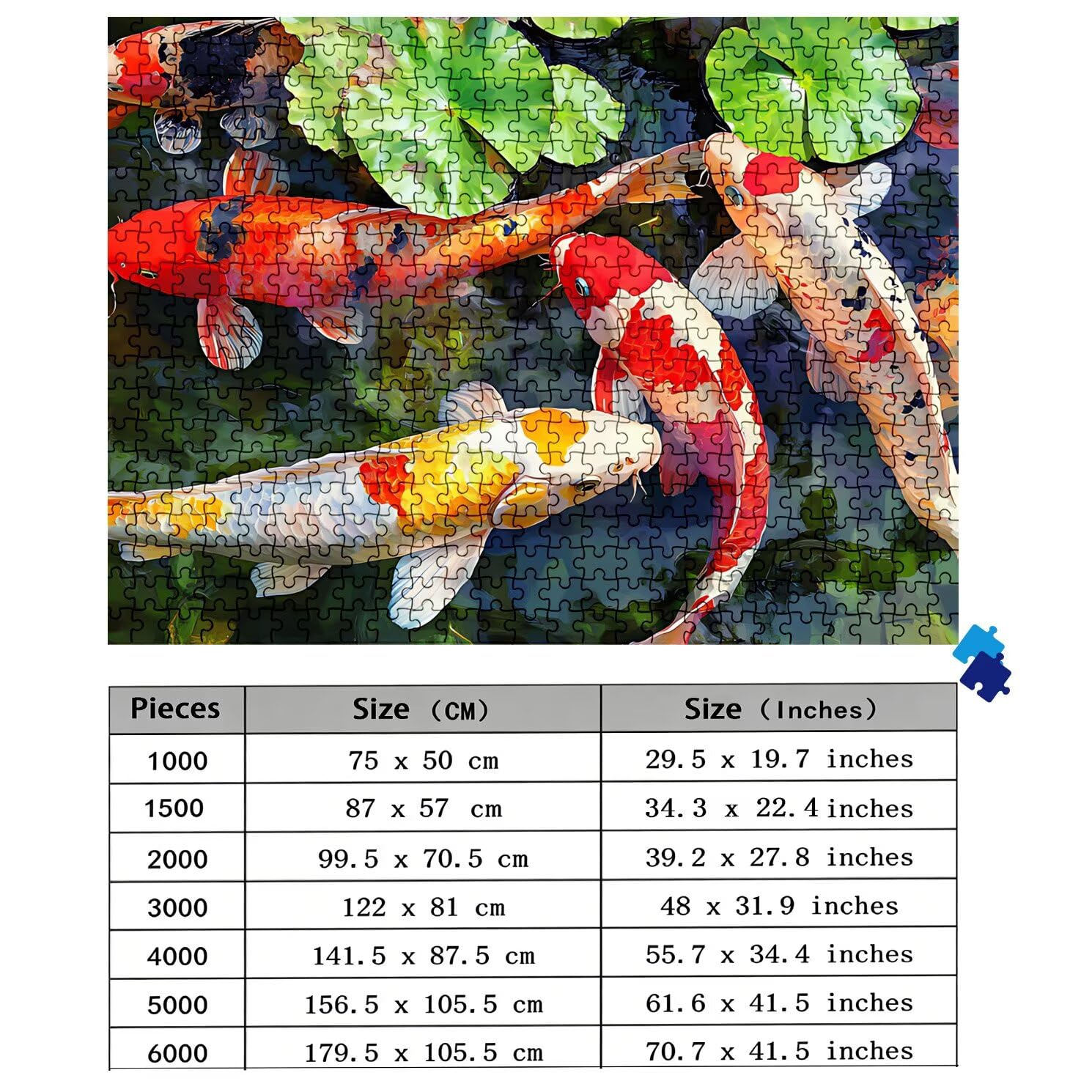 Puzzle 5000 elementów dla dorosłych, Koi Lotos Trudne i kolorowe drewniane puzzle, duża łamigłówka 156,5 x 105,5 cm, antystresowa gra z plakatem, dekoracja ścienna do domu, prezent urodzinowy dla