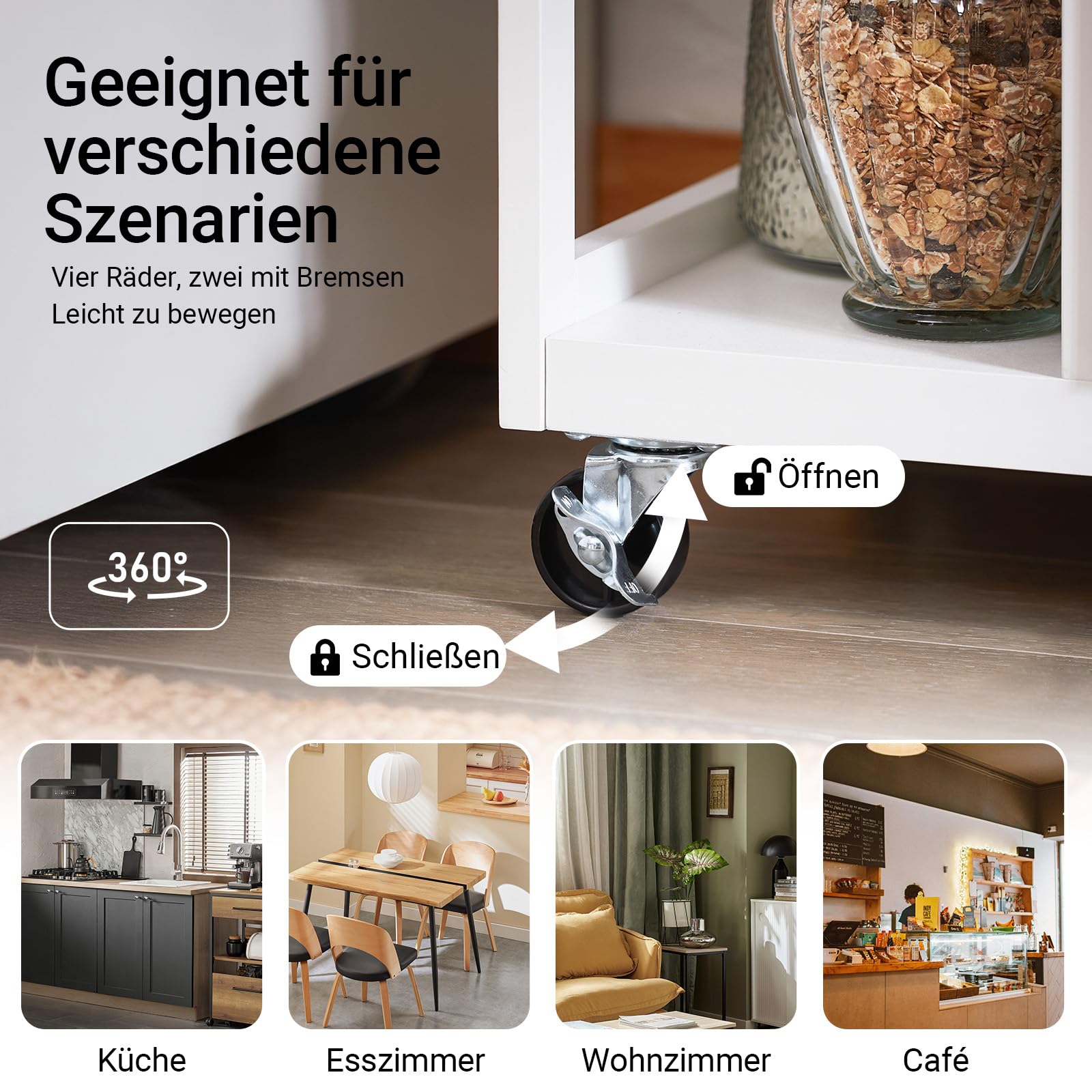 SoBuy Servierwagen mit Rollen Rollwagen mit Schubladen Küchenwagen Beistelltisch Holz mit 3 Ablagen Metall Küchenregal im modernen Design für Küche & Haushalt 89x53x37cm Weißnatur FKW111-WN