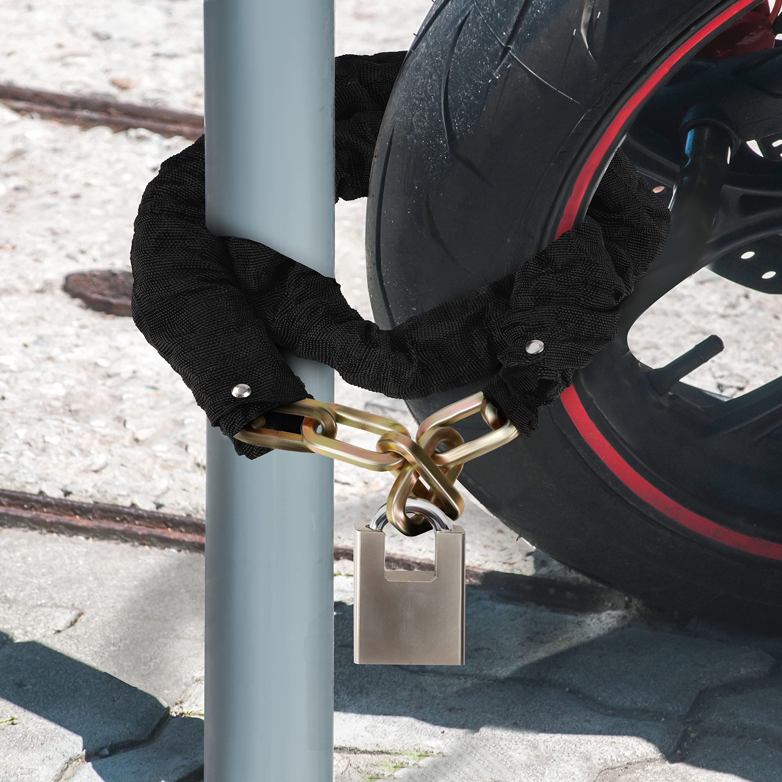 Lucchetto Con Catena Per Bici E Moto | Antifurto Resistente | 10mm X 2m | 5 Chiavi - Foto 2