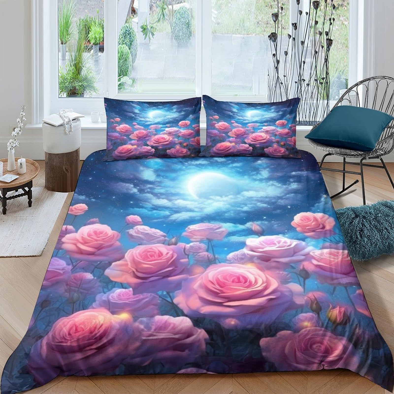 Lune Night housse de couette 200x200 cm avec taie d'oreiller pour chambre fille