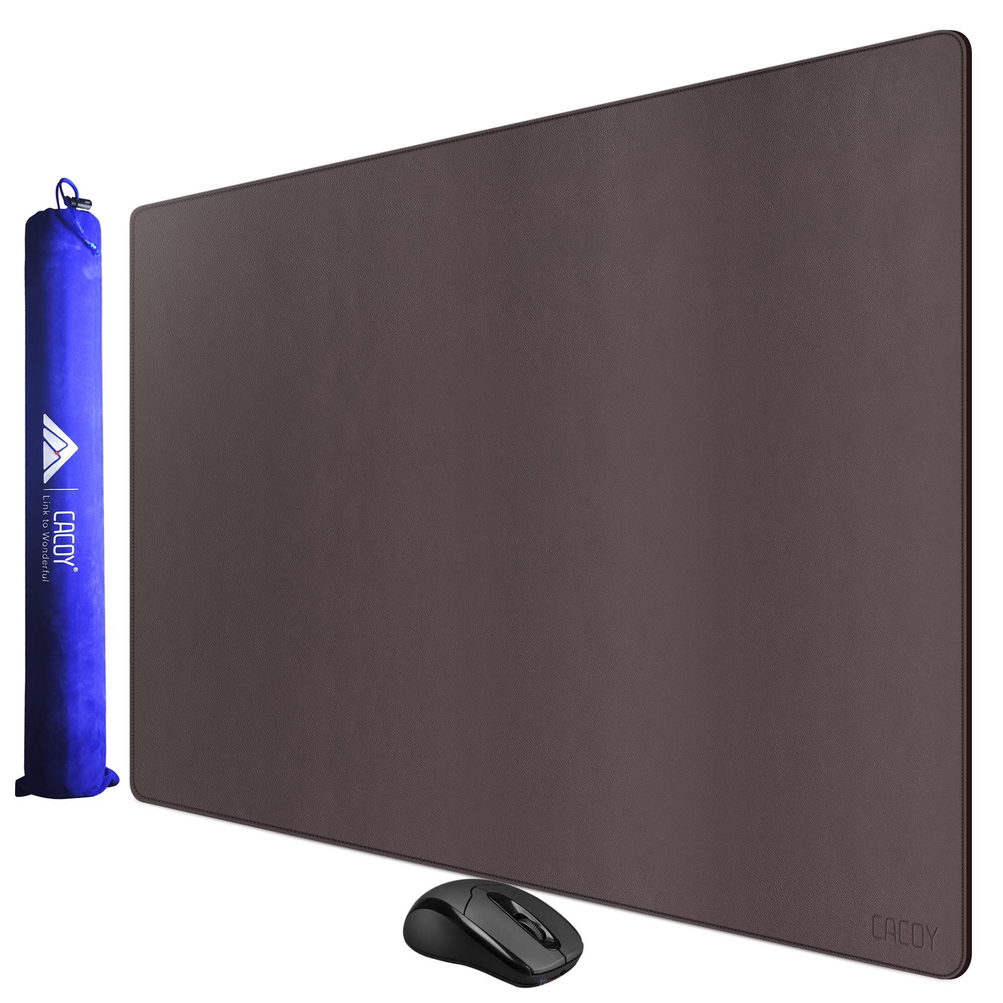 Cacoy 1000x600 mm Leder Schreibtischunterlage, PU Leder Groß Mouspads, Wasserdichte Unterlage Schreibtisch, Multifunktionale Schreibtischmatte für Büro und Zuhause, Office Desktopschutz (Dunkelbraun)