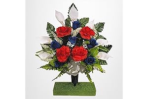 Realistic Artificial Cemetery Flowers - Silk Faux Floral Red White & Blue...