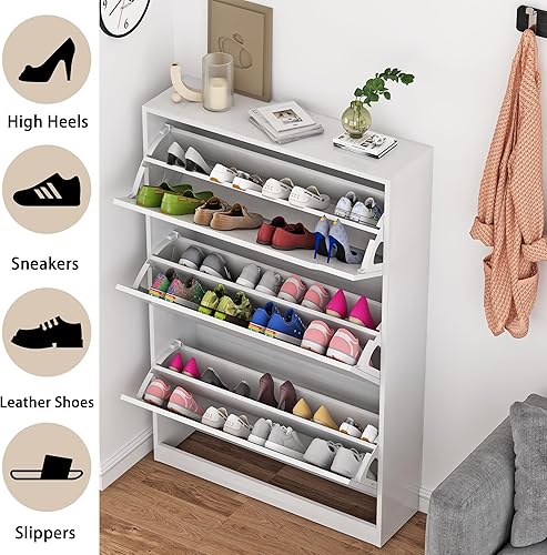 Miniatura 3 de Boonatu Armario de zapatos para entrada, armario de zapatos con 3 cajones abatibles, armario de zapatos para entrada de espacio delgado, armario de
