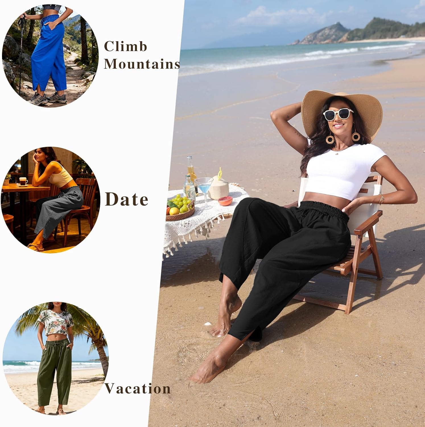 Women's Capri Pants Wide Leg Harem Palazzo Pant Drawstring Casual Cropped Trousers with Pockets - Image 6