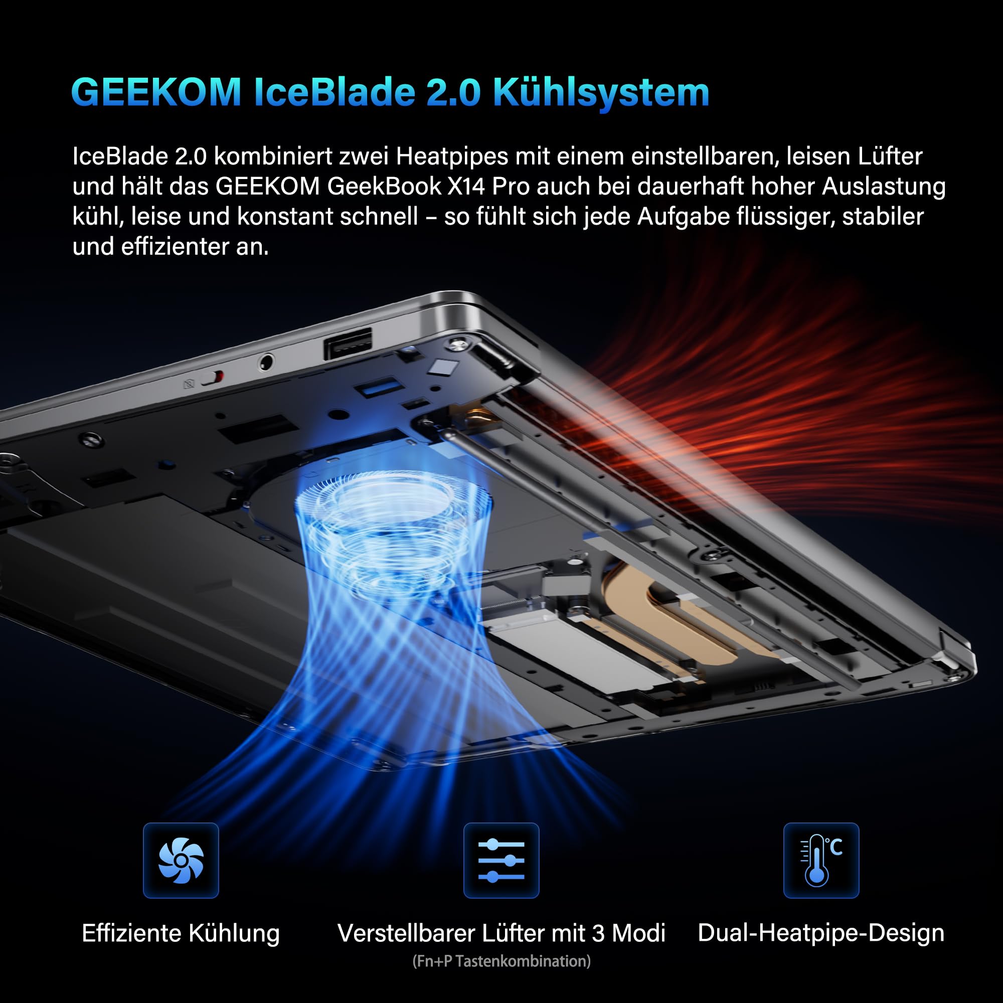 GEEKOM GeekBook X14 Pro Laptop, 999 g Ultraleicht, 14" 2.8K OLED, Ultra 9-185H, 32GB LPDDR5x RAM 7500MT/s, 1TB SSD, 2X USB4, Fingerprint & Webcam-Schieber, bis zu 16 h Akku, Copilot+, Windows 11 Pro