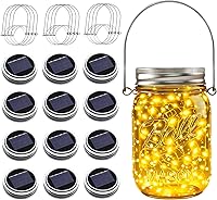 Vista 1 de ZNYCYE Luces solares en tarro de masón para exteriores, paquete de 12 30 luces LED de luciérnaga, tapas solares para tarros de masón, tiras de luces