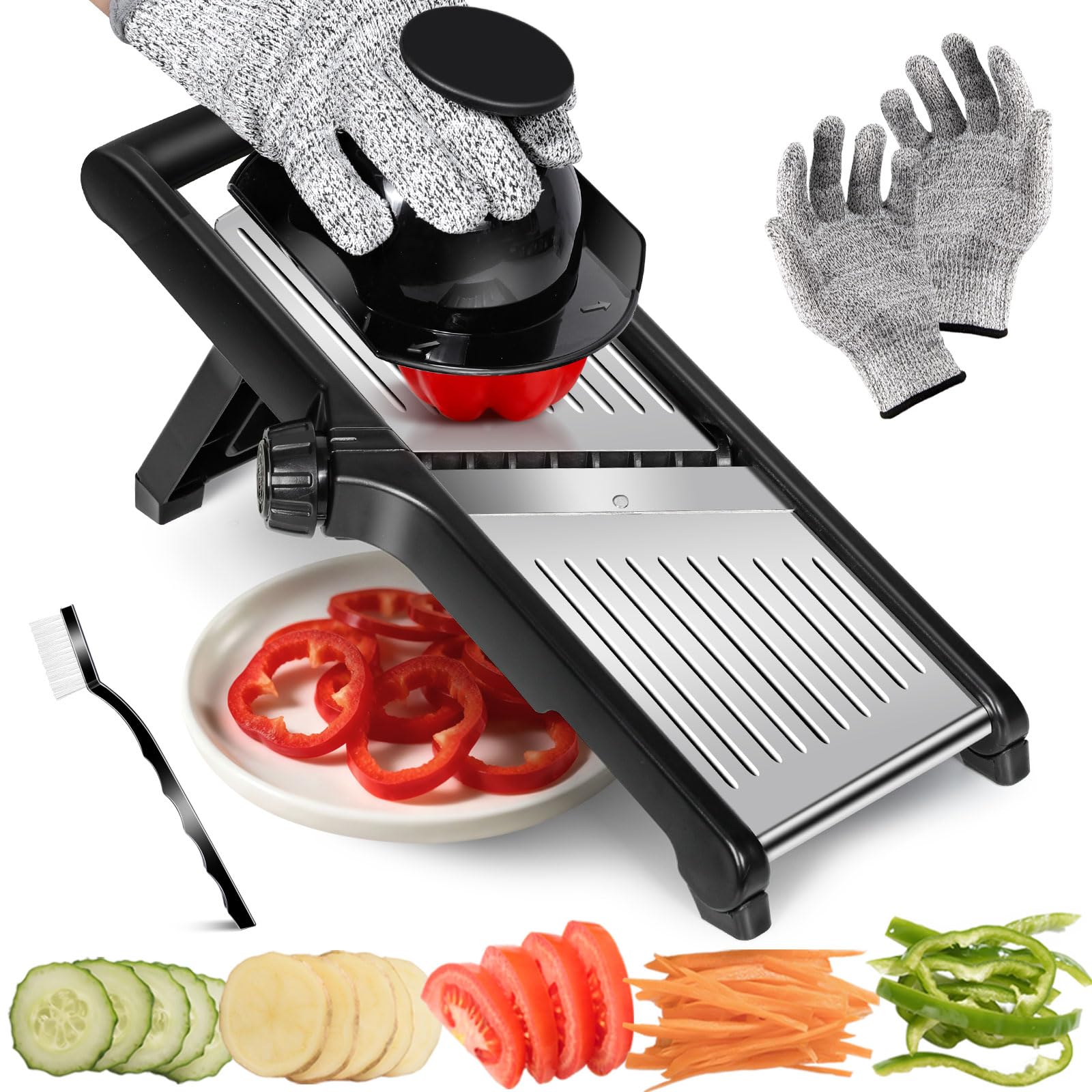 Pawchop Mandoline Food Slicer,3-in-1 Safety Mandoline Slicer with Cut-Resistant Gloves,Adjustable Stainless Steel Vegetable Cutter for Potato Carrot Onion Cheese,Easy to Use Kitchen Gadget