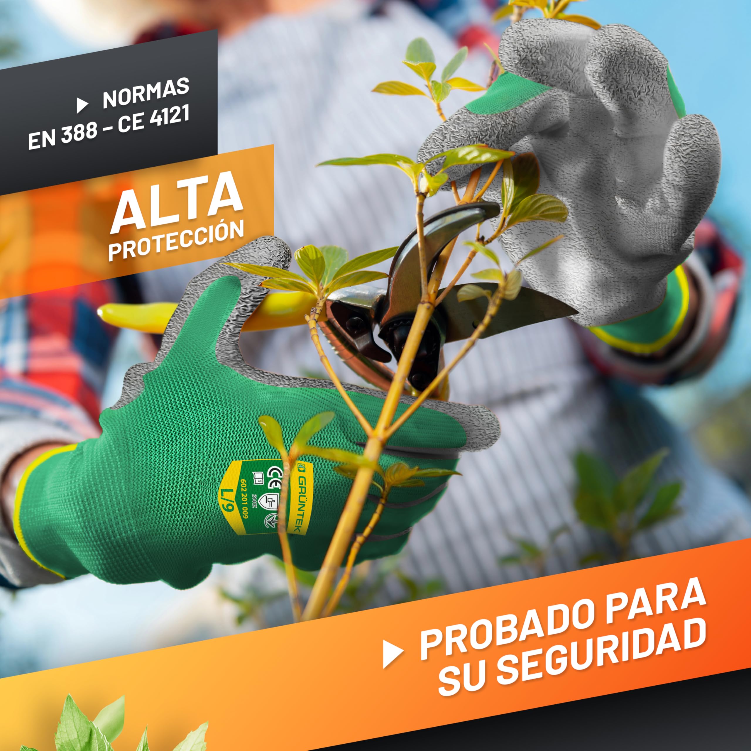 GRÜNTEK Guantes de Trabajo Jardinería 15 PARES para Hombre y Mujer Talla L/9 Guantes de Seguridad Palma de Latéx
