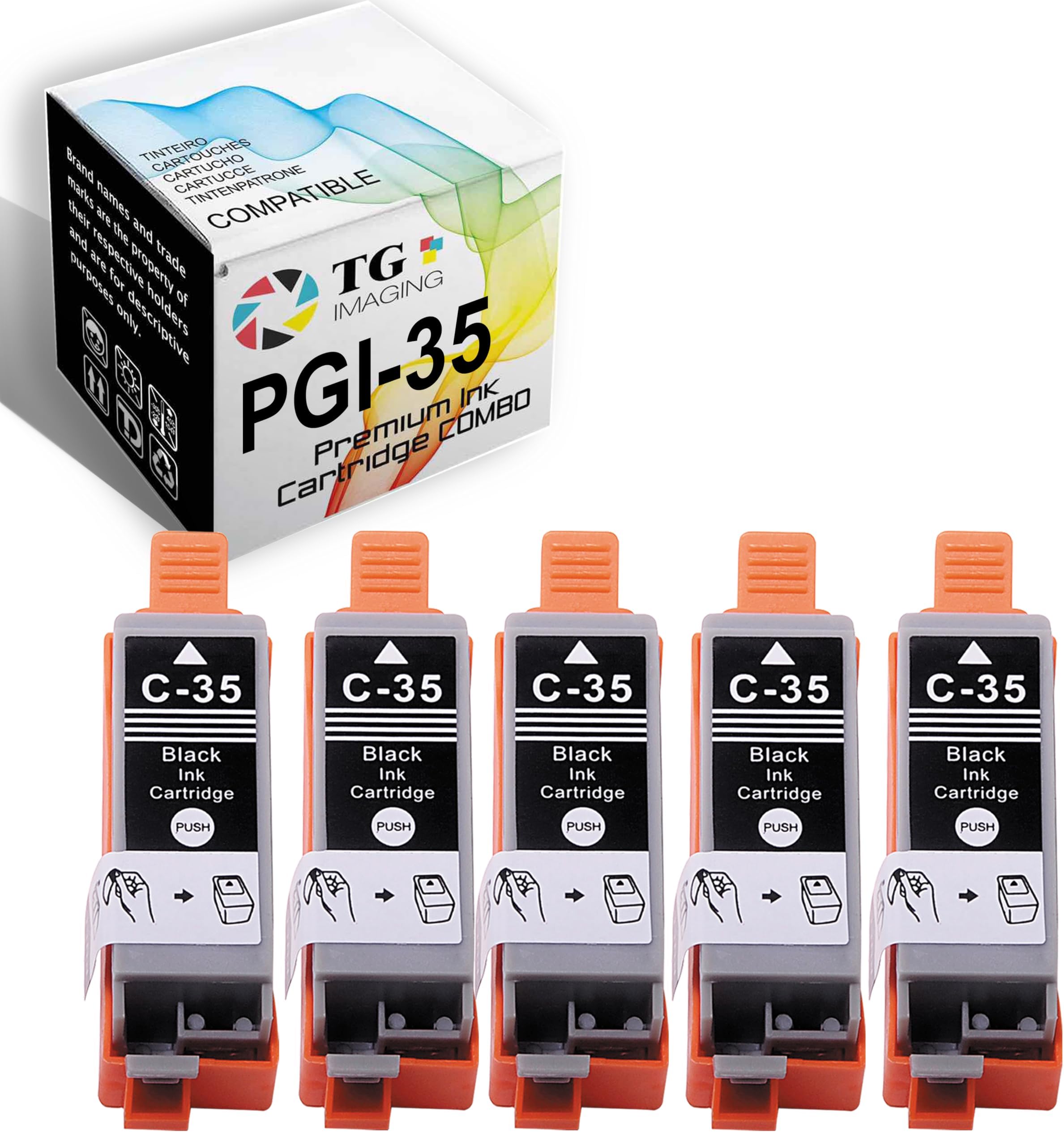 Compatible PGI35 Ink Cartridge Black, 5 Pack Replacement for Canon 35 36 Ink PGI-35 CLI-36, For Pixma TR150 TR160 TR152, For IP100B IP100 IP110 Printer