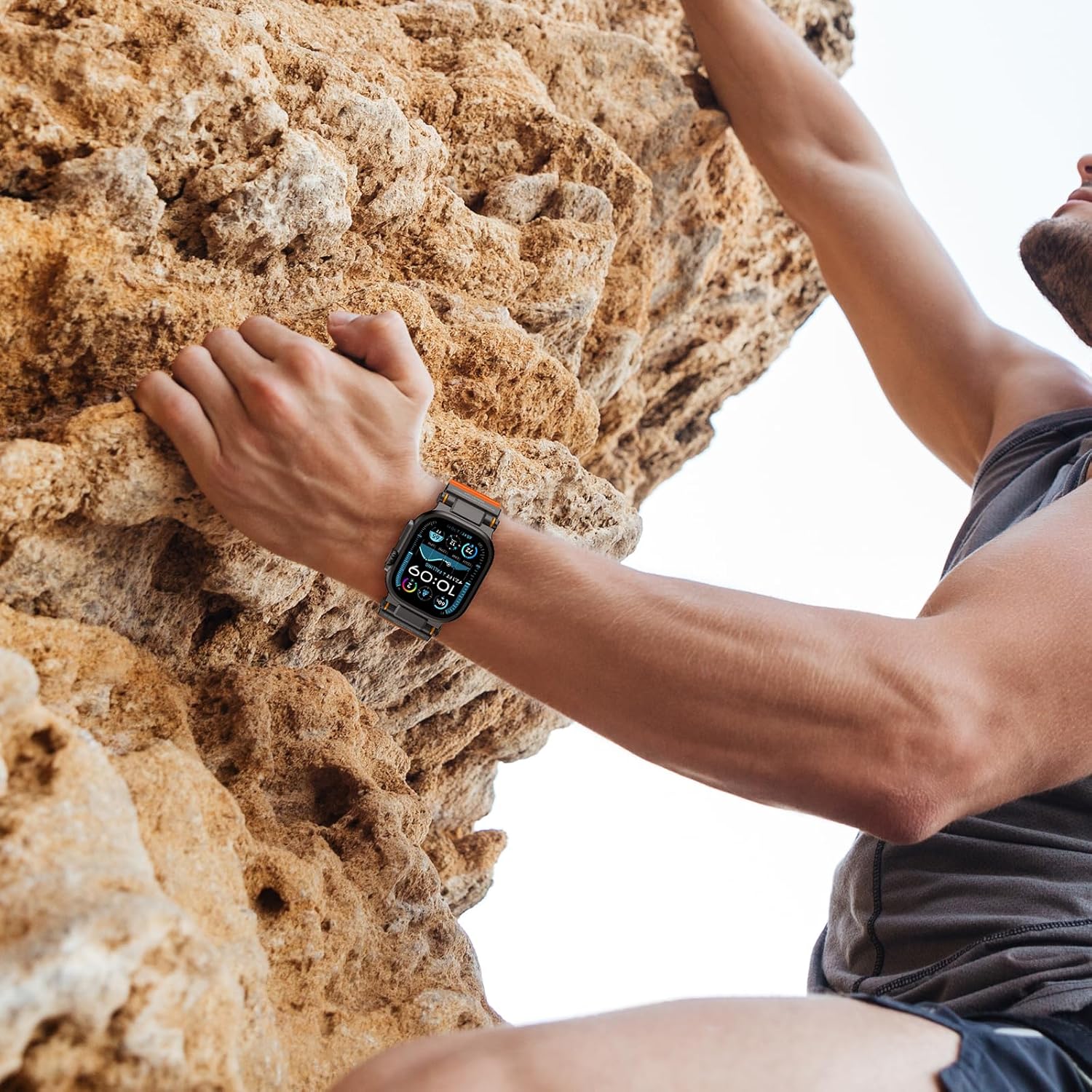 Rugged Band Compatible with Apple Watch Ultra 3/2/1 Band 49mm/46mm/45mm/44mm/42mm, Metal Connector with Silicone Strap for iWatch Ultra Series 11/10/9/8/7/6/SE3/SE2/SE/5/4/3/2/1, Orange/Black - Image 8