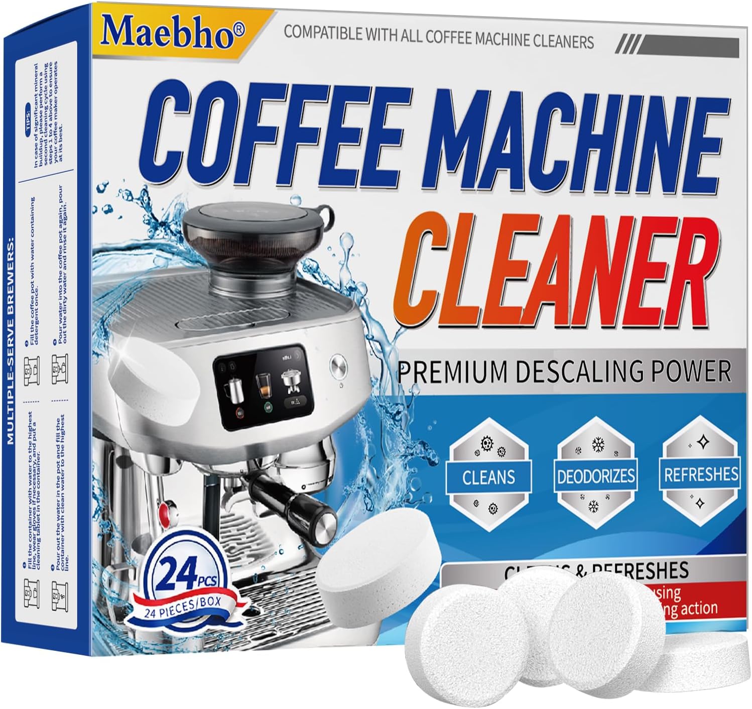 Tabletas eliminadoras de cal y descalcificadoras para cafetera - 24 unidades