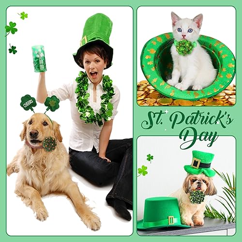 Miniatura 7 de 80 piezas de flores de perro de San Patricio collar de perro flores dijes de perro accesorios de aseo para perro conjunto de collar de corbatín de